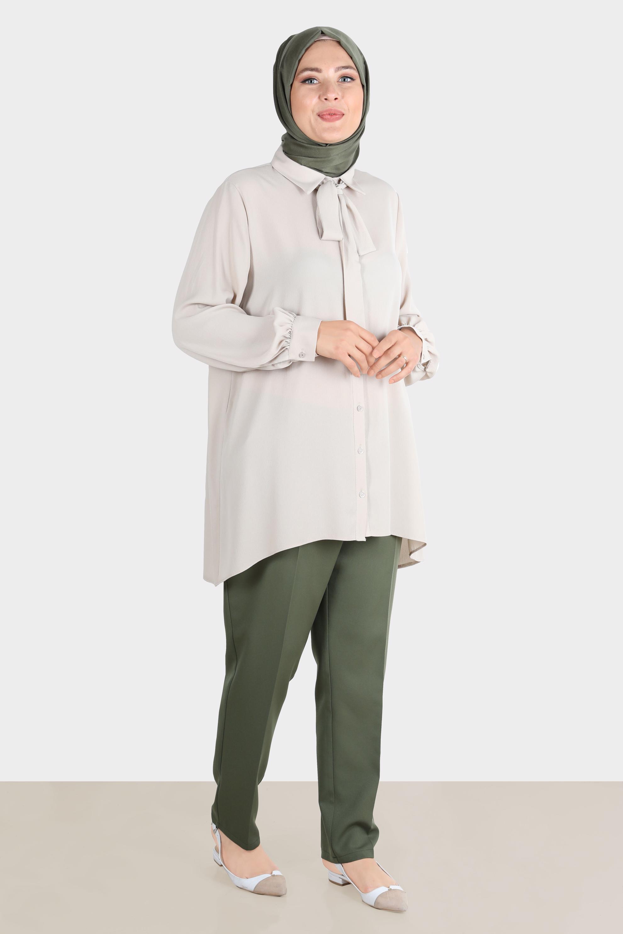 Tesettür giyim HAKİ KLASİK KREP PANTOLON 70355 