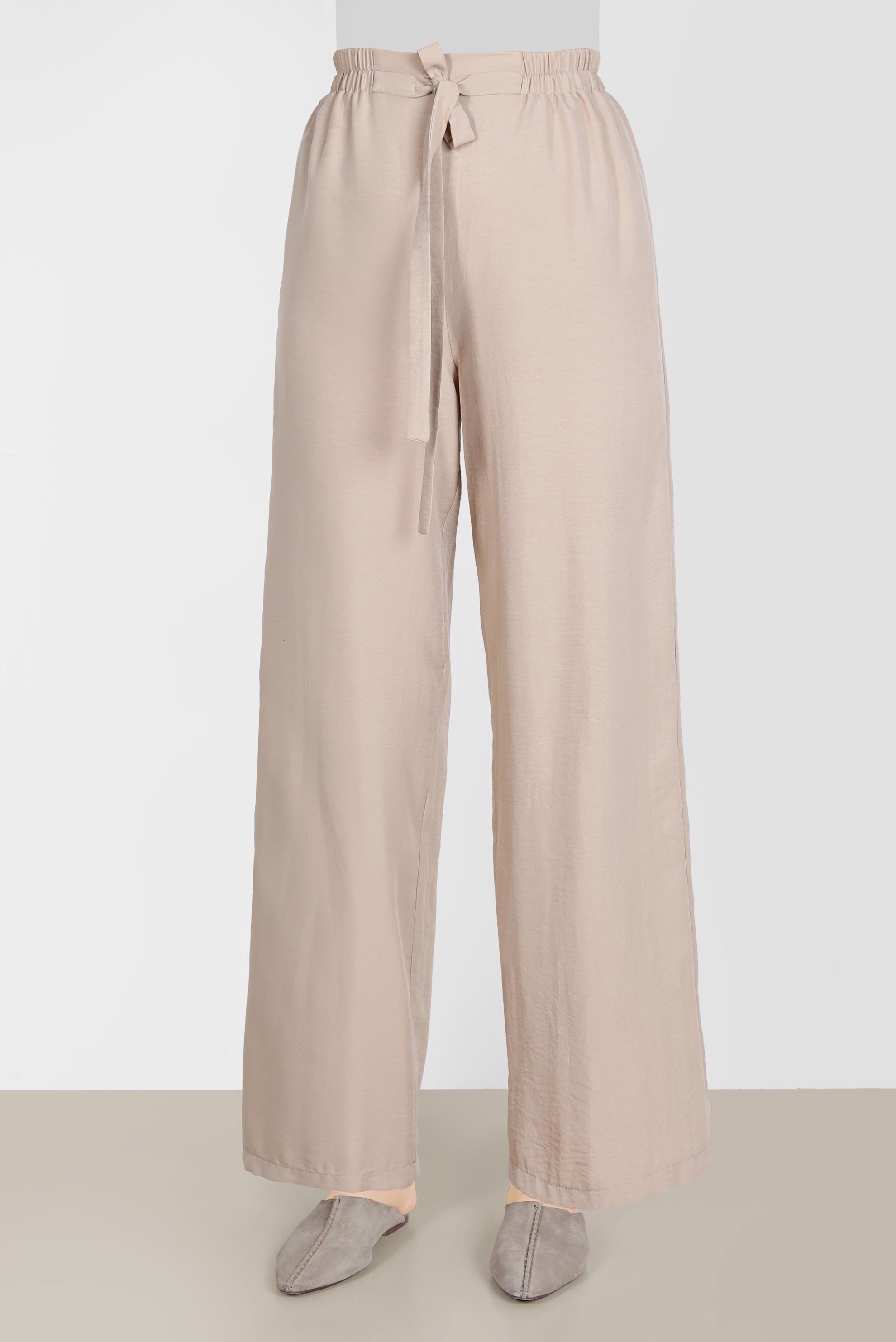 Tesettür giyim BEJ BELİ LASTİKLİ PANTOLON 70356 