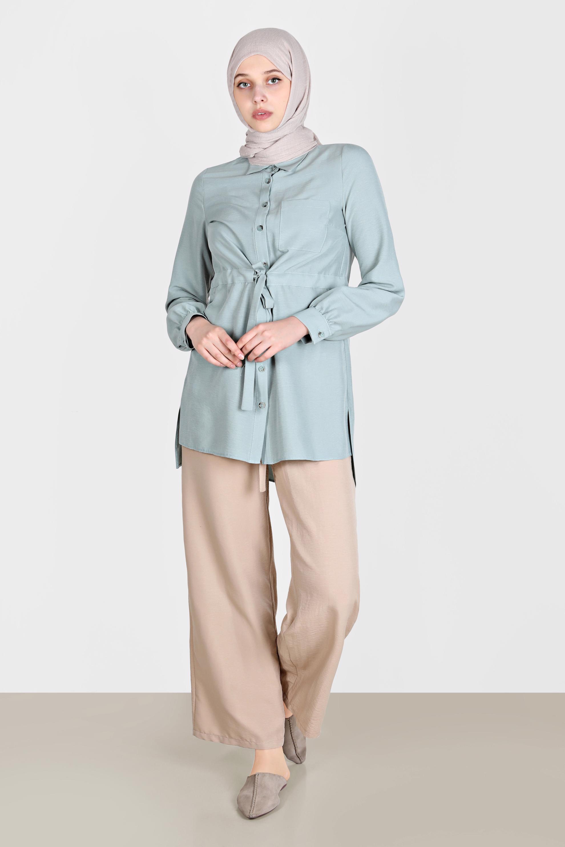 Tesettür giyim BEJ BELİ LASTİKLİ PANTOLON 70356 