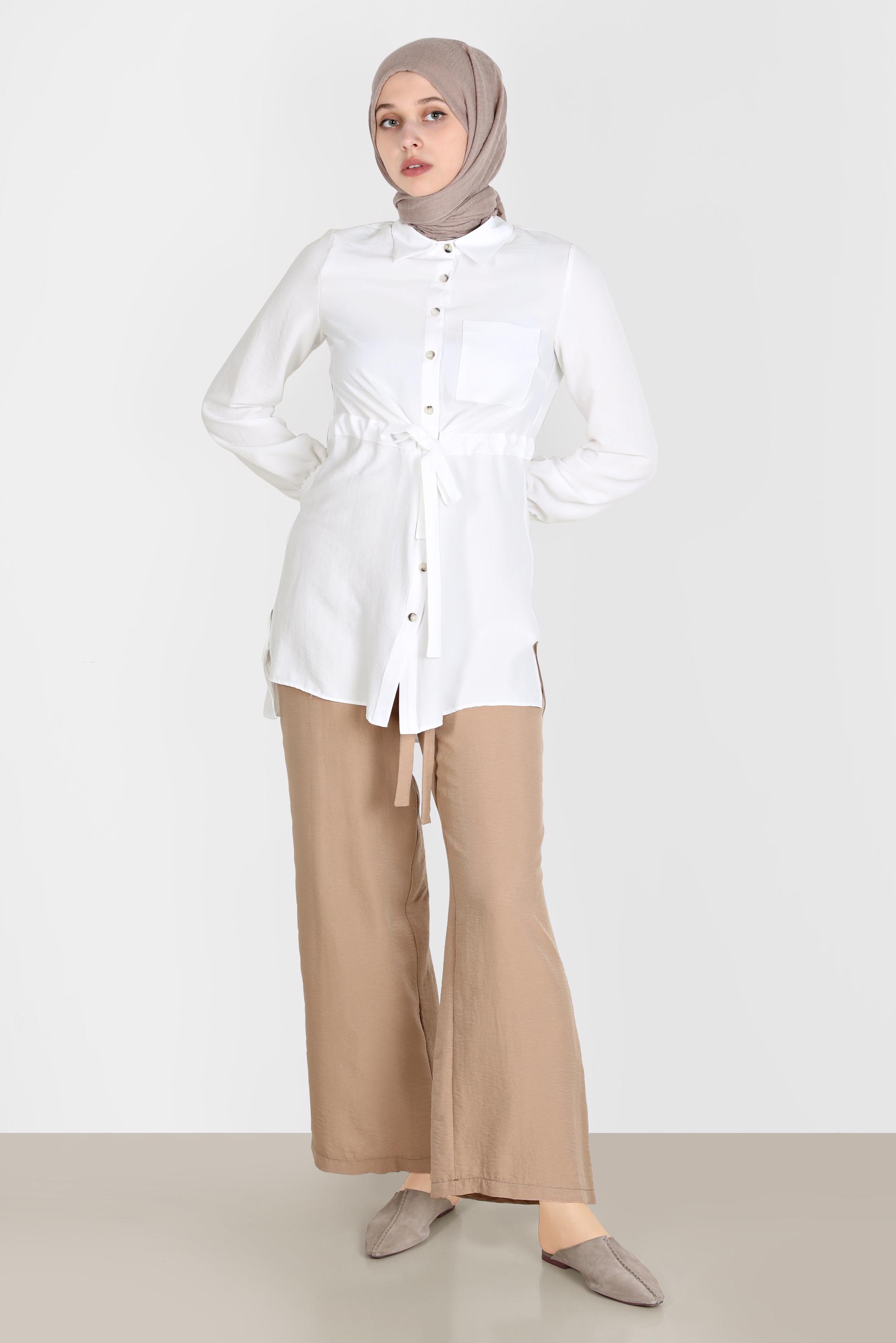 Tesettür giyim KAHVE BELİ LASTİKLİ PANTOLON 70356 