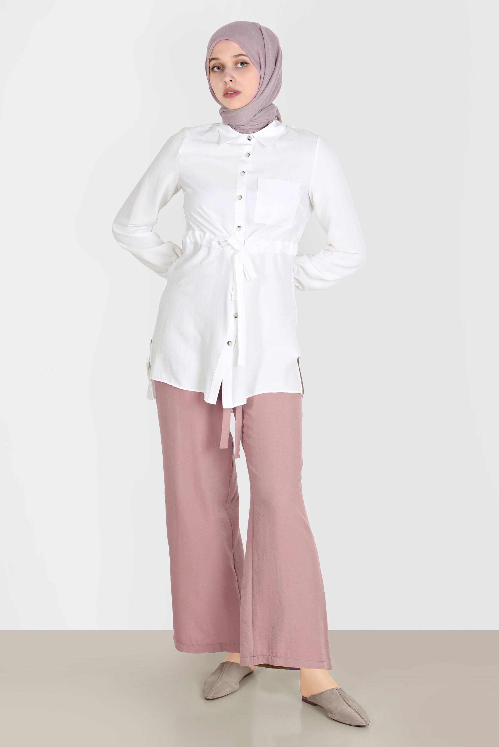 Tesettür giyim PUDRA BELİ LASTİKLİ PANTOLON 70356 