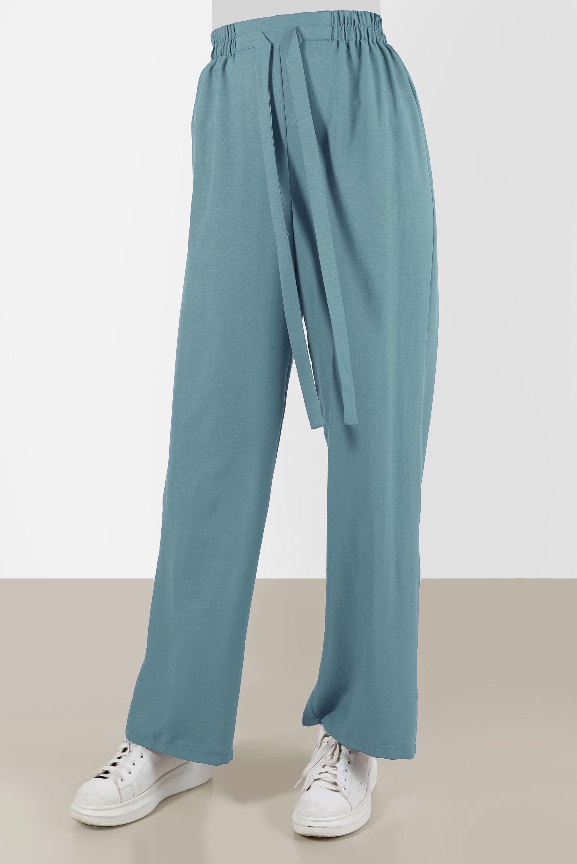 Tesettür giyim MAVİ BELİ LASTİKLİ PANTOLON 70356 