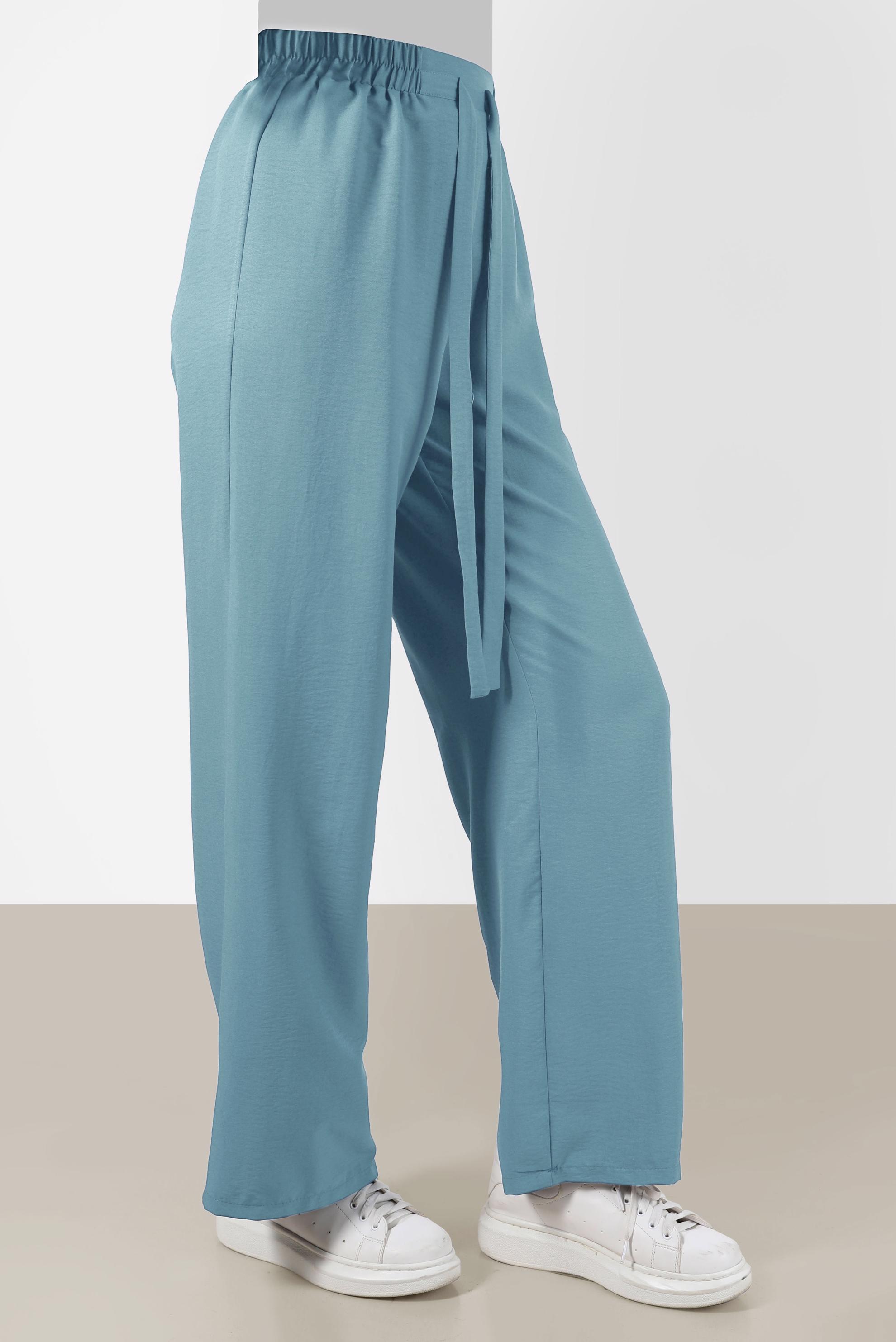 Tesettür giyim MAVİ BELİ LASTİKLİ PANTOLON 70356 