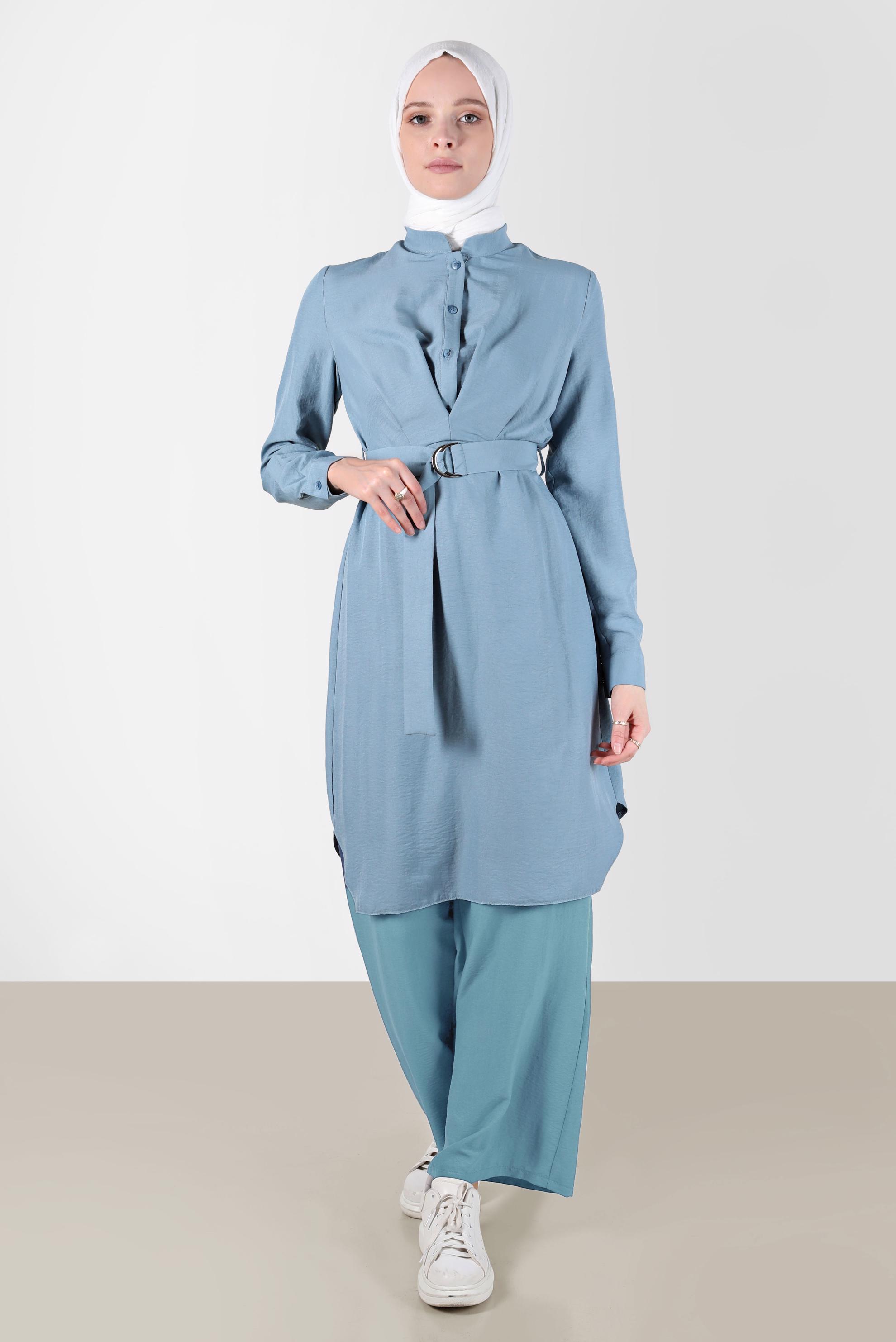 Tesettür giyim MAVİ BELİ LASTİKLİ PANTOLON 70356 