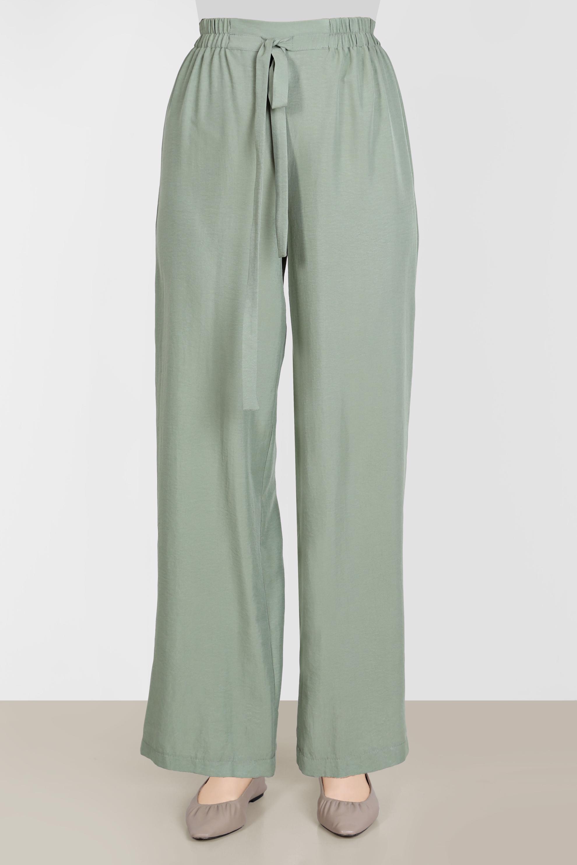 Tesettür giyim YEŞİL BELİ LASTİKLİ PANTOLON 70356 