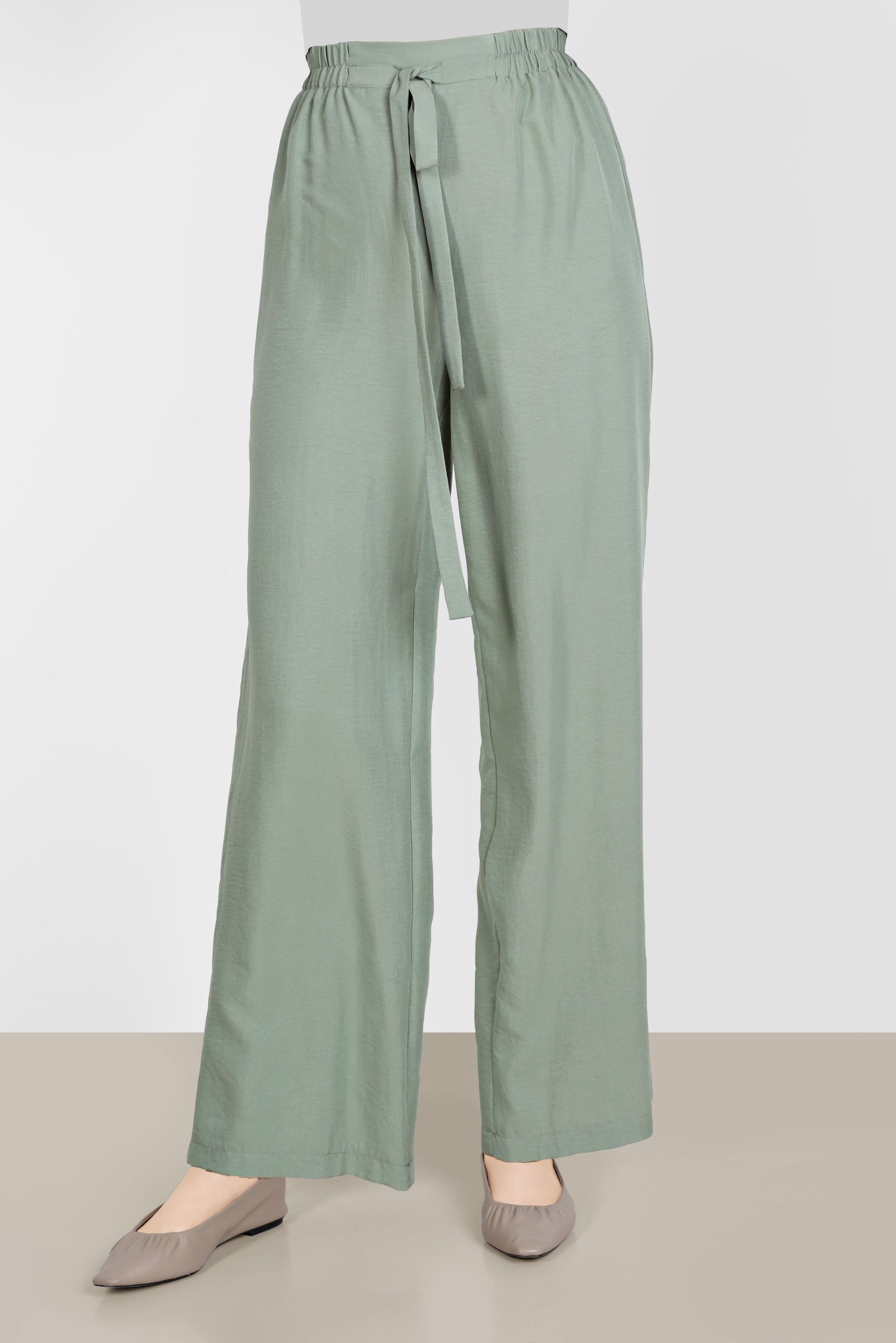 Tesettür giyim YEŞİL BELİ LASTİKLİ PANTOLON 70356 