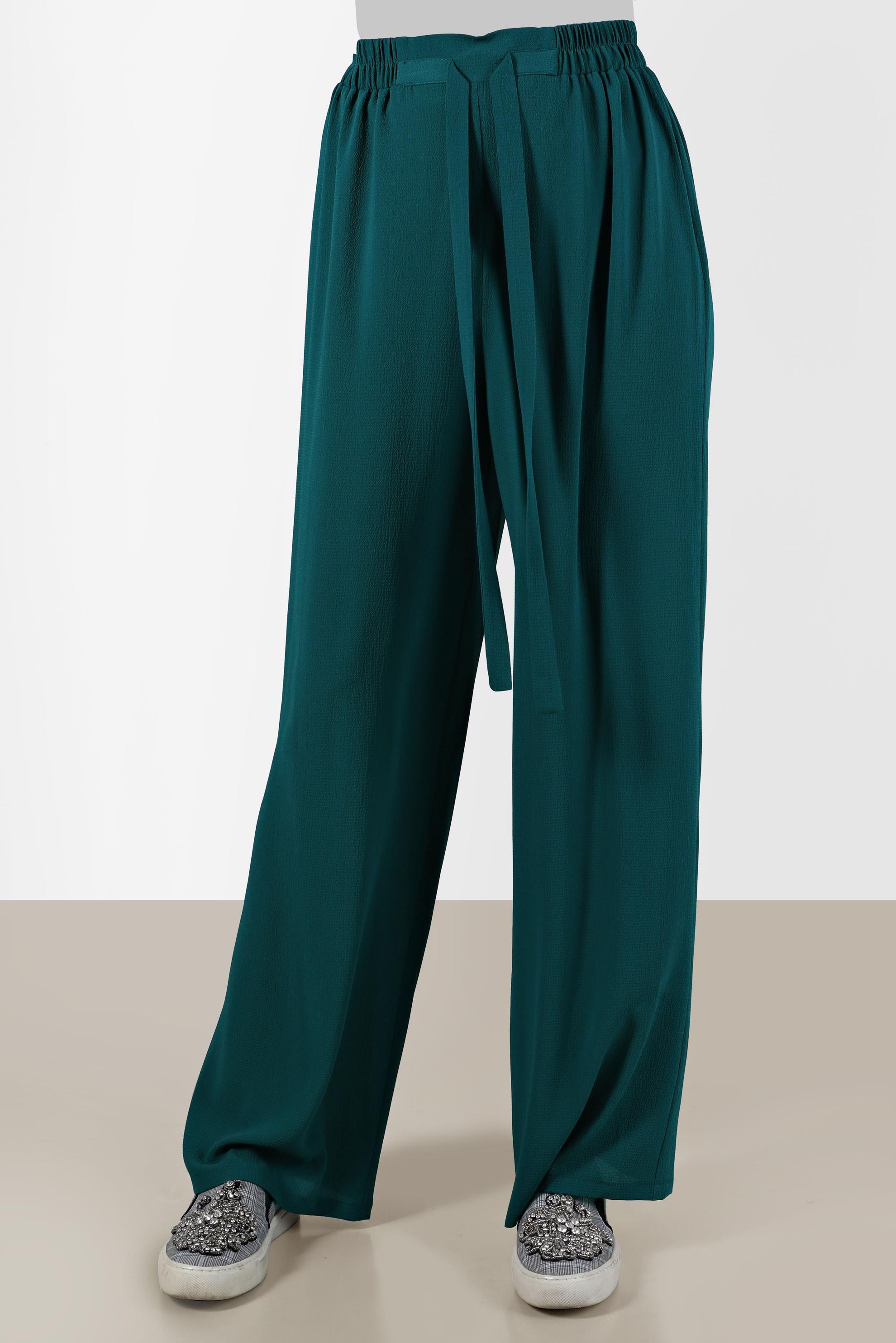 Tesettür giyim YEŞİL BELİ LASTİKLİ PANTOLON 70357 