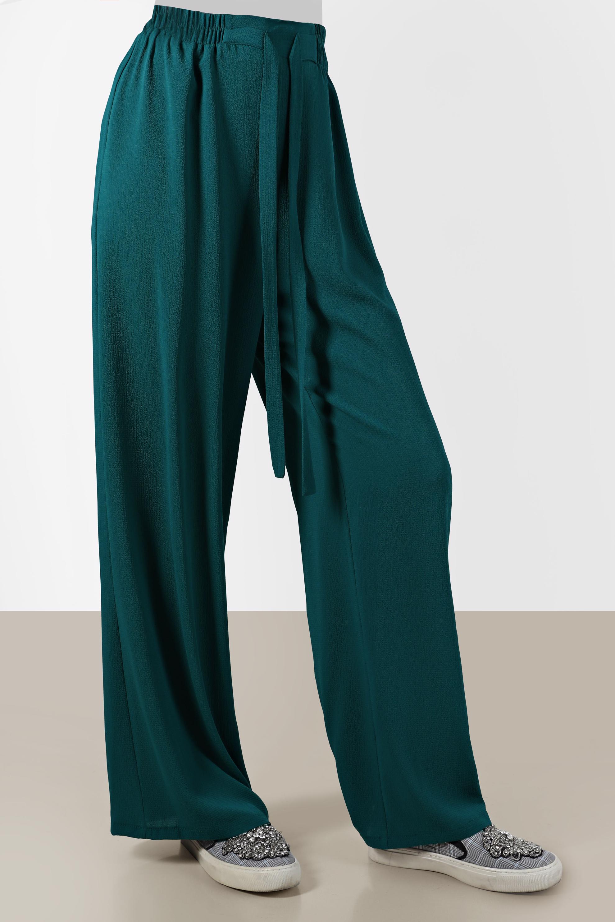 Tesettür giyim YEŞİL BELİ LASTİKLİ PANTOLON 70357 