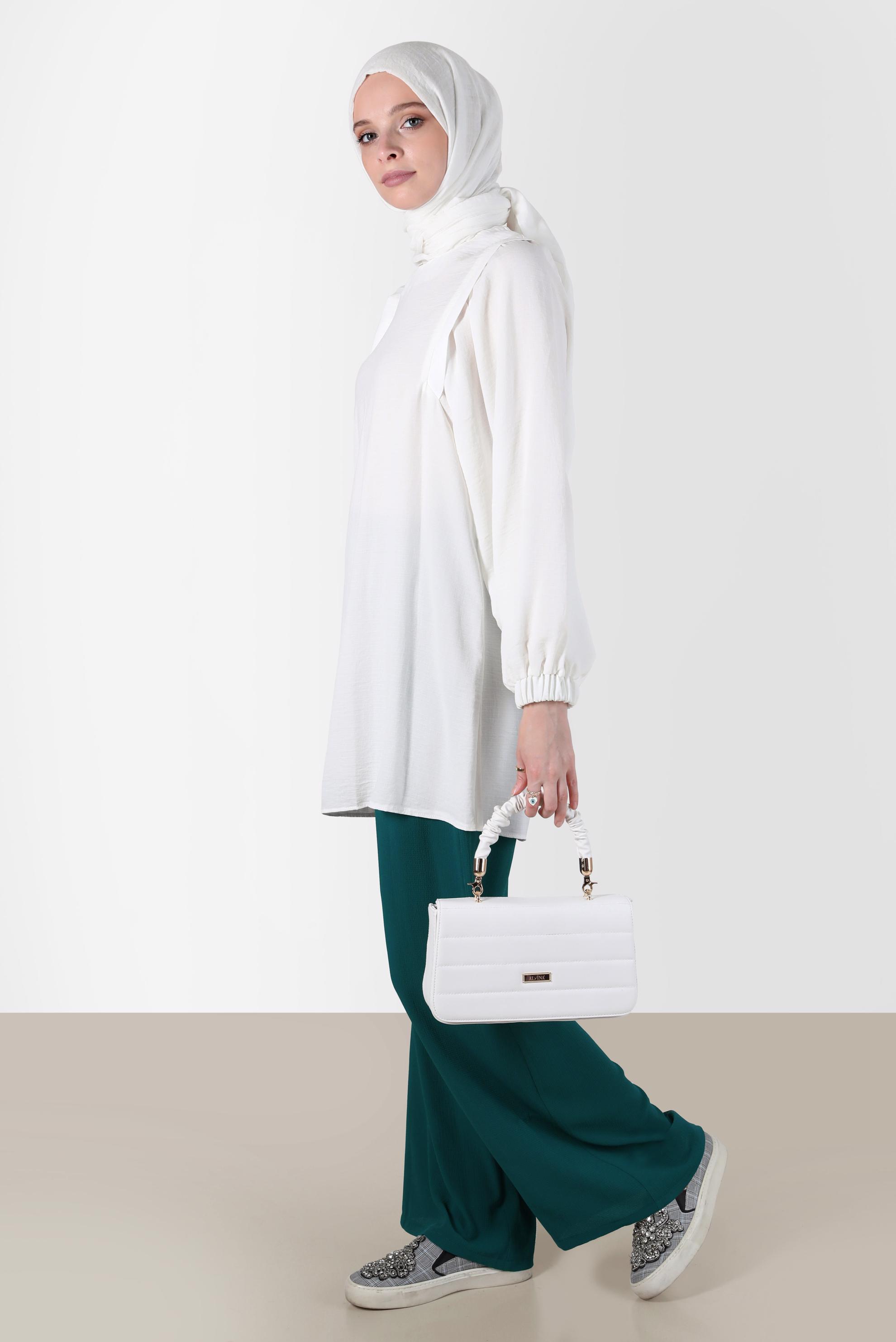 Tesettür giyim YEŞİL BELİ LASTİKLİ PANTOLON 70357 