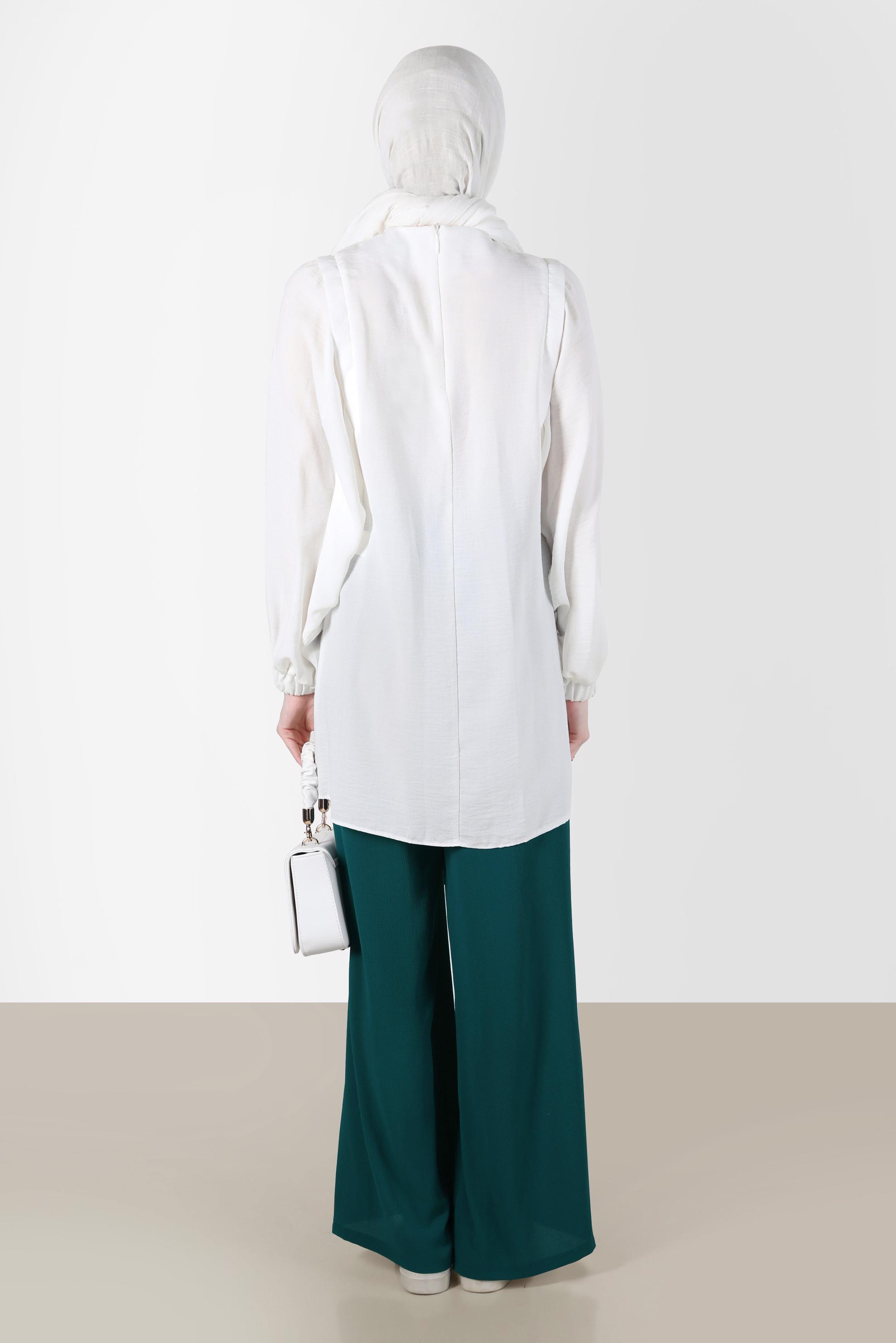 Tesettür giyim YEŞİL BELİ LASTİKLİ PANTOLON 70357 