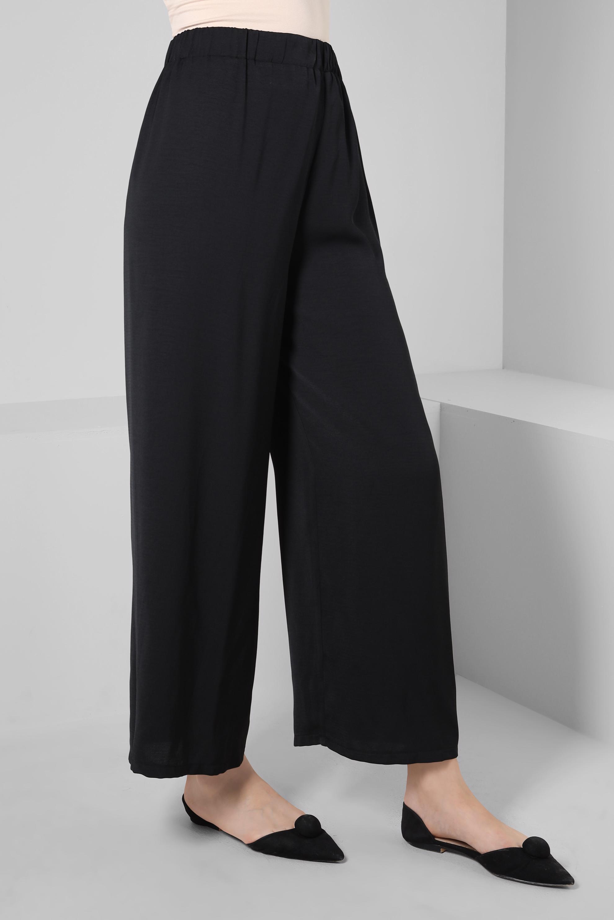 Tesettür giyim SİYAH BELİ LASTİKLİ PANTOLON 70358 