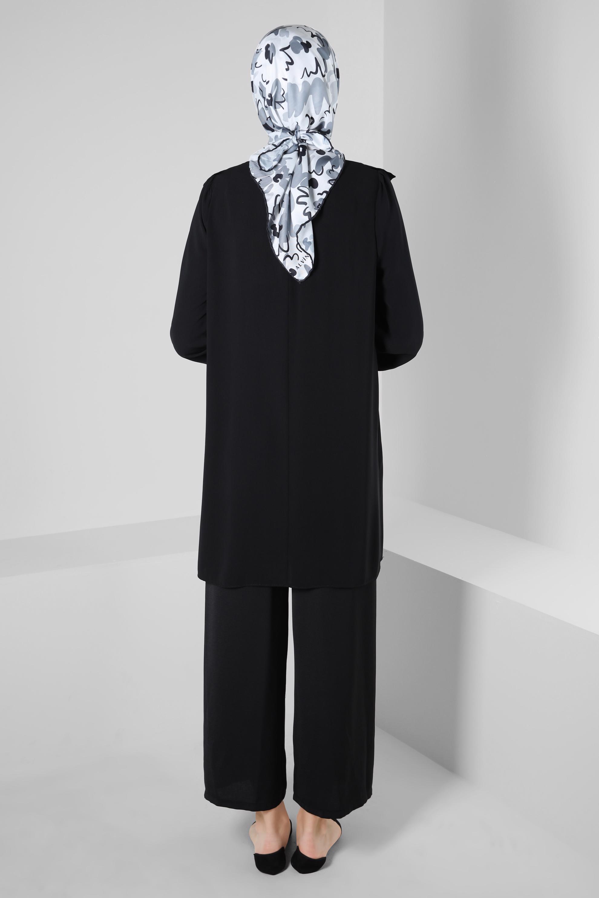 Tesettür giyim SİYAH BELİ LASTİKLİ PANTOLON 70358 