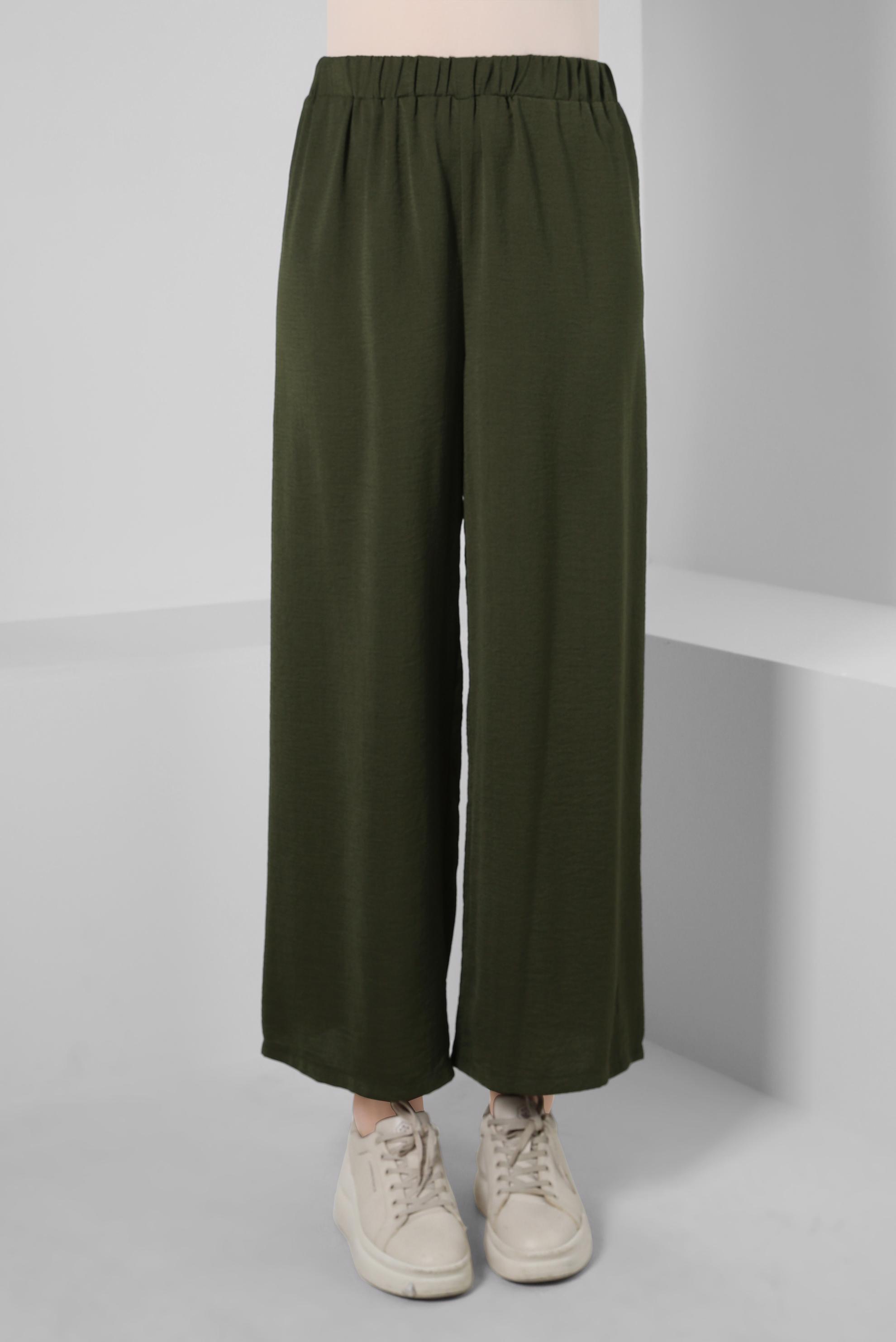 Tesettür giyim HAKİ BELİ LASTİKLİ PANTOLON 70358 