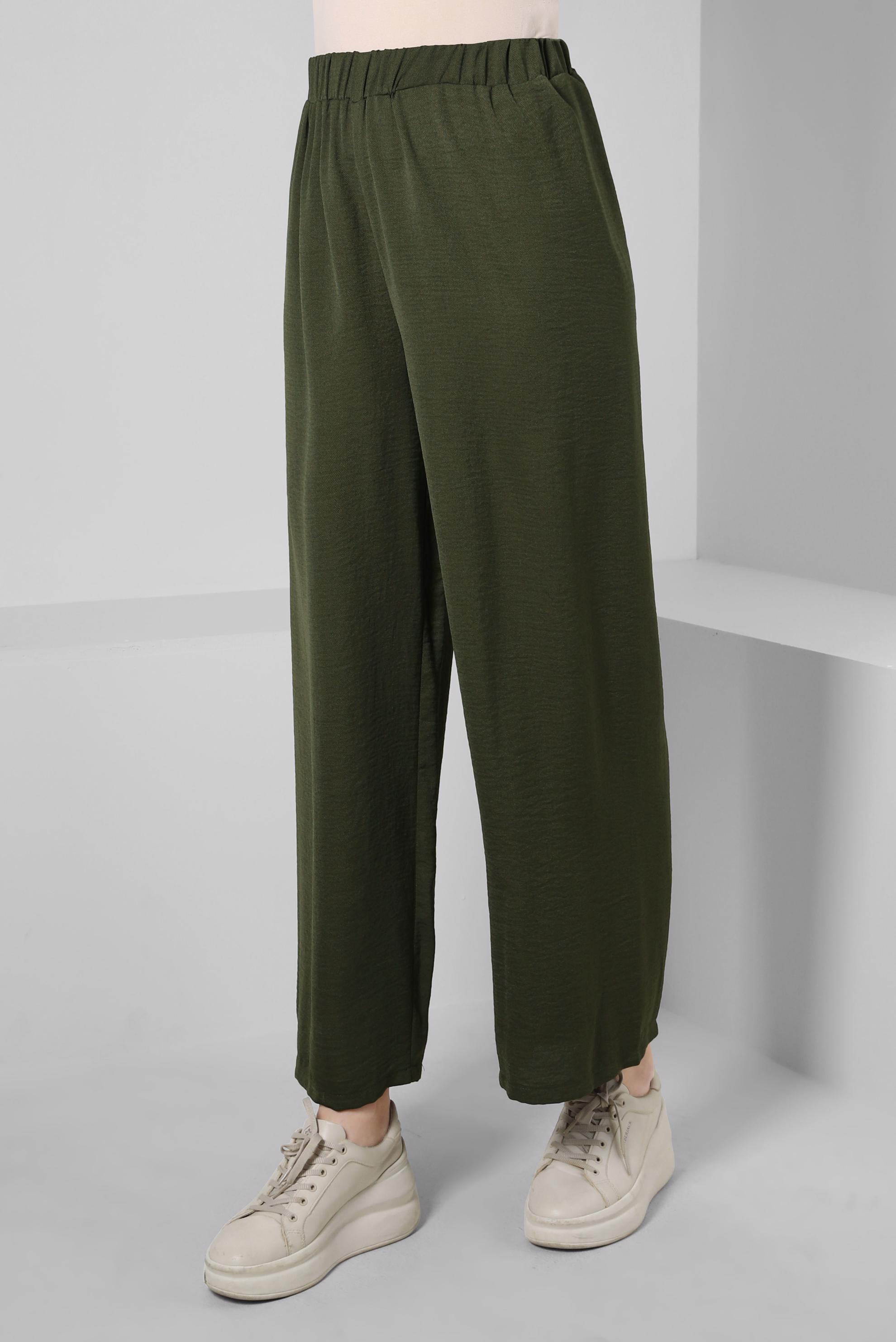 Tesettür giyim HAKİ BELİ LASTİKLİ PANTOLON 70358 