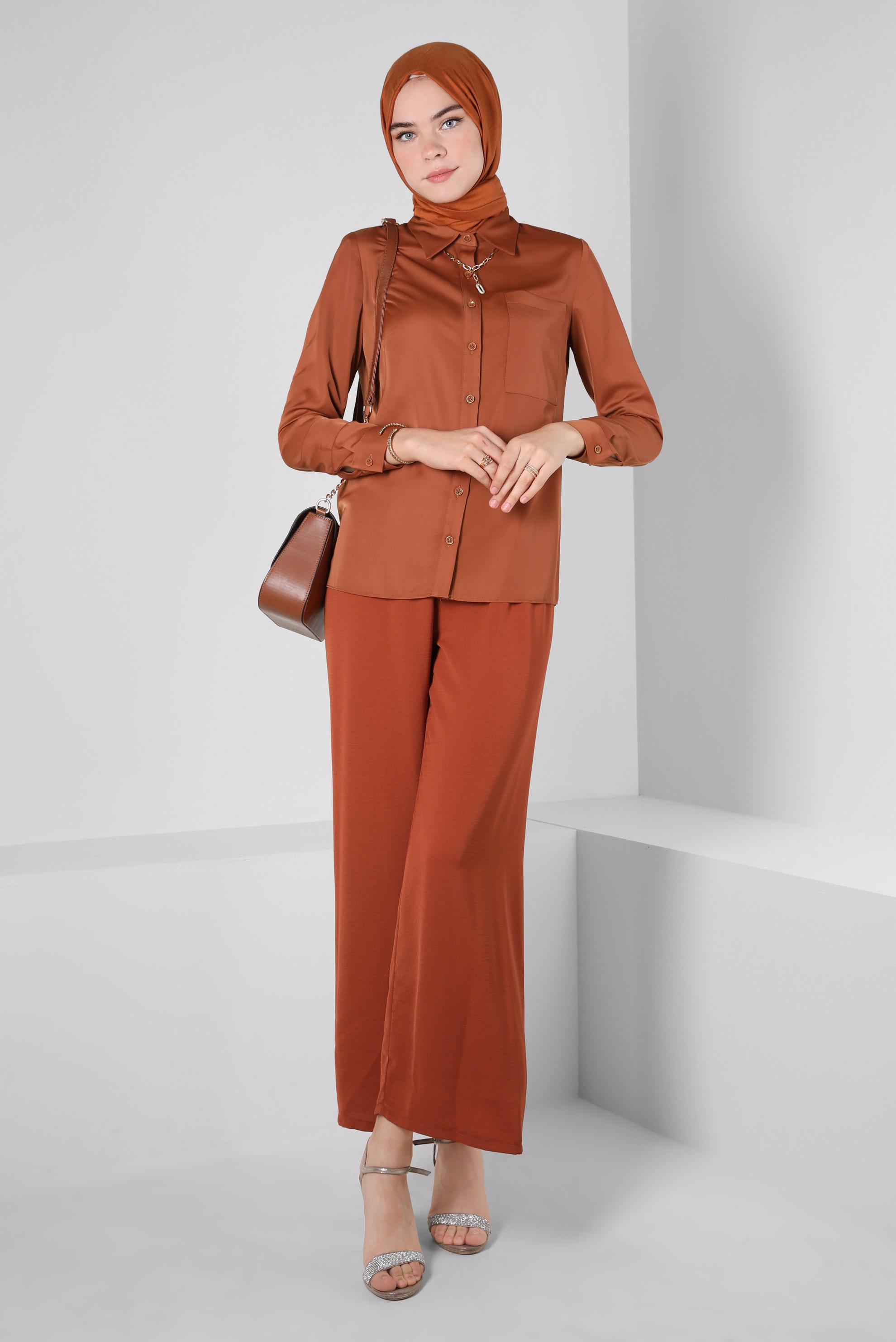 Tesettür giyim KAHVE BELİ LASTİKLİ PANTOLON 70358 
