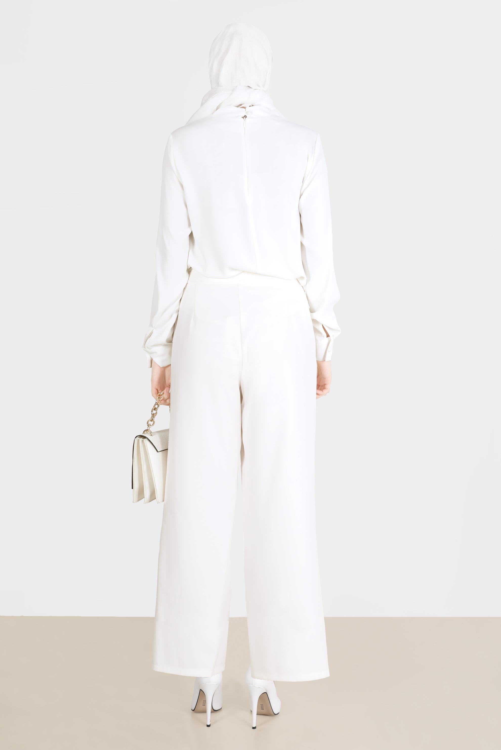 Tesettür giyim BEYAZ DÜĞMELİ PİLE DETAYLI BOL KESİM PANTOLON 70359 