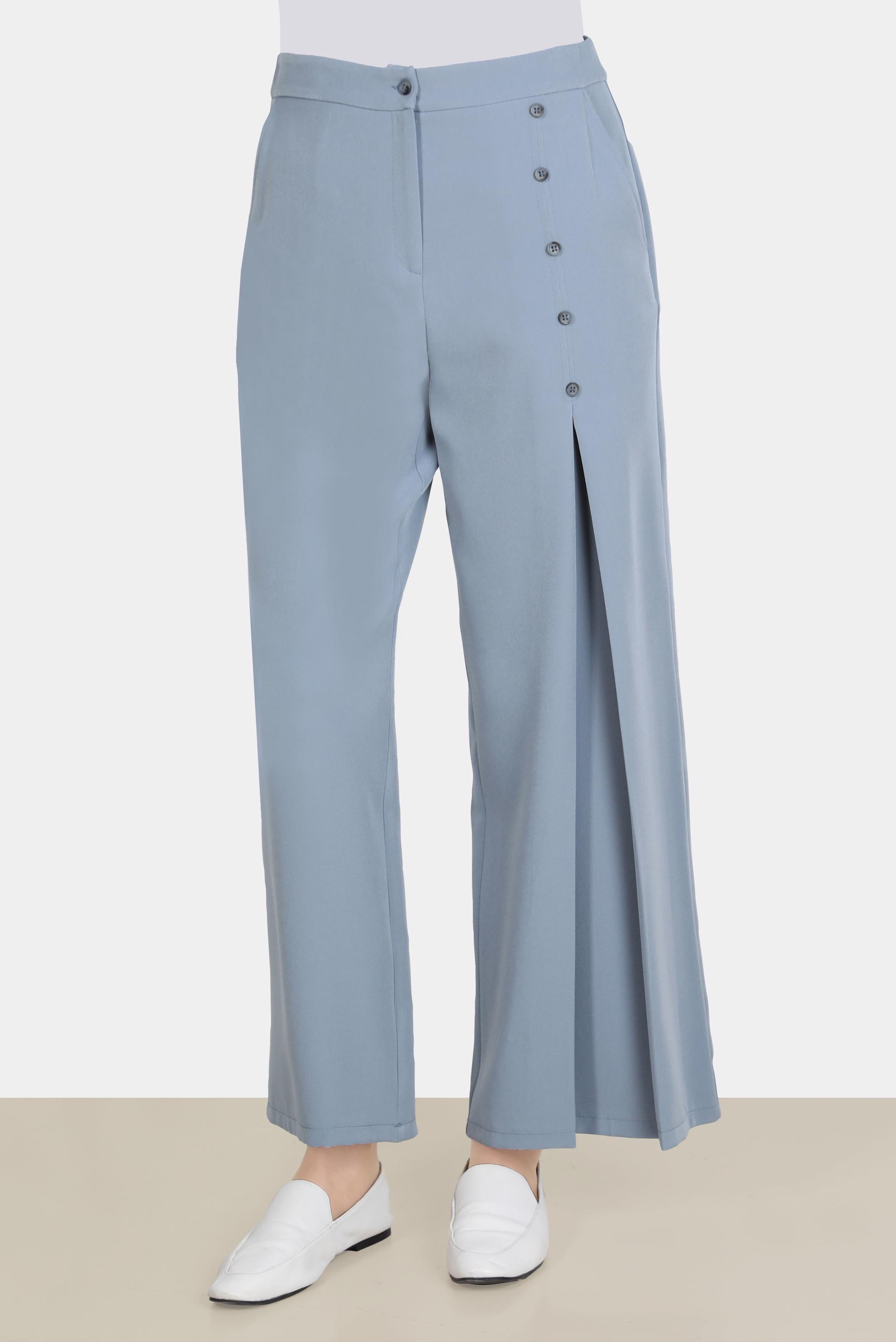 Tesettür giyim MAVİ DÜĞMELİ PİLE DETAYLI BOL KESİM PANTOLON 70359 