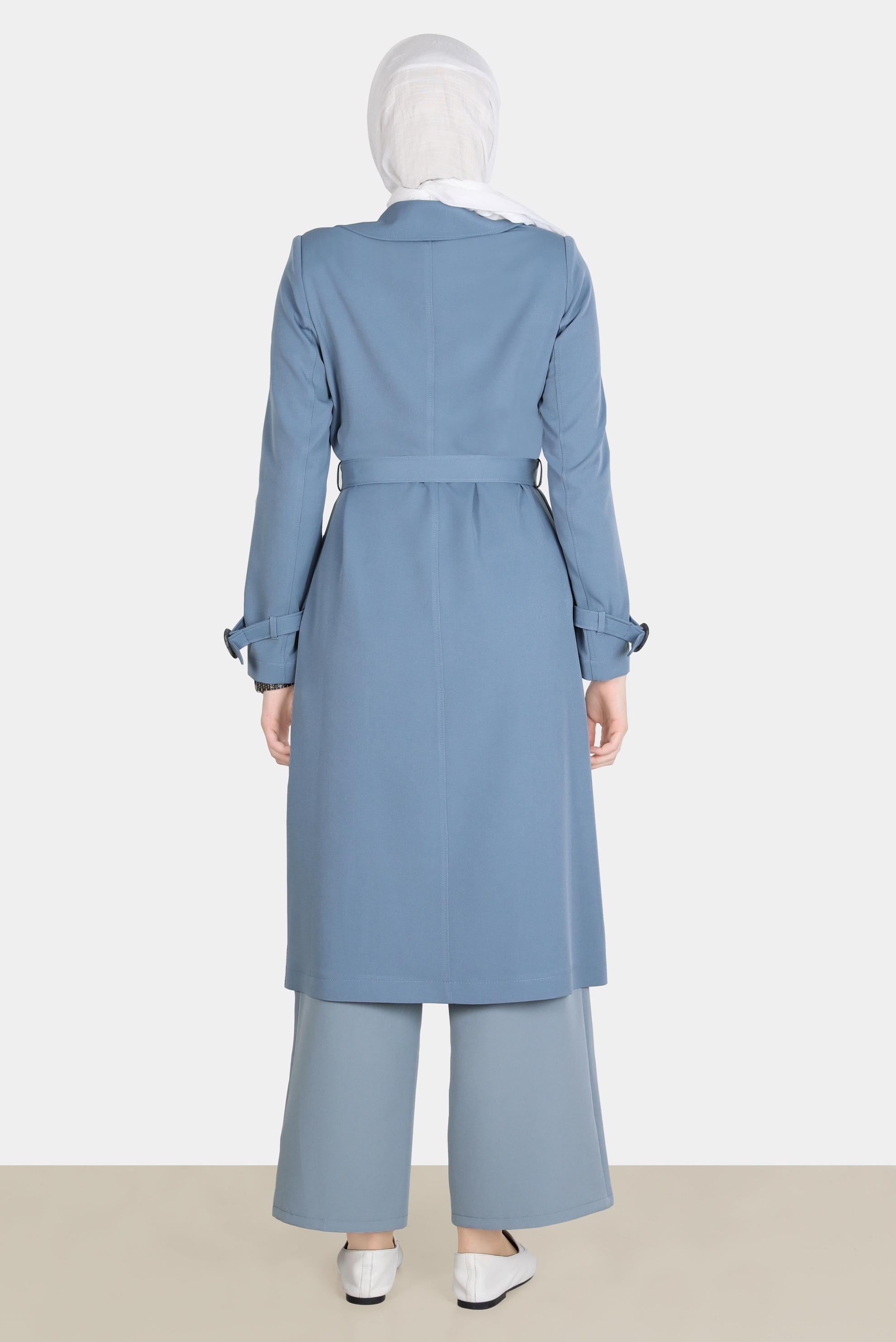 Tesettür giyim MAVİ DÜĞMELİ PİLE DETAYLI BOL KESİM PANTOLON 70359 