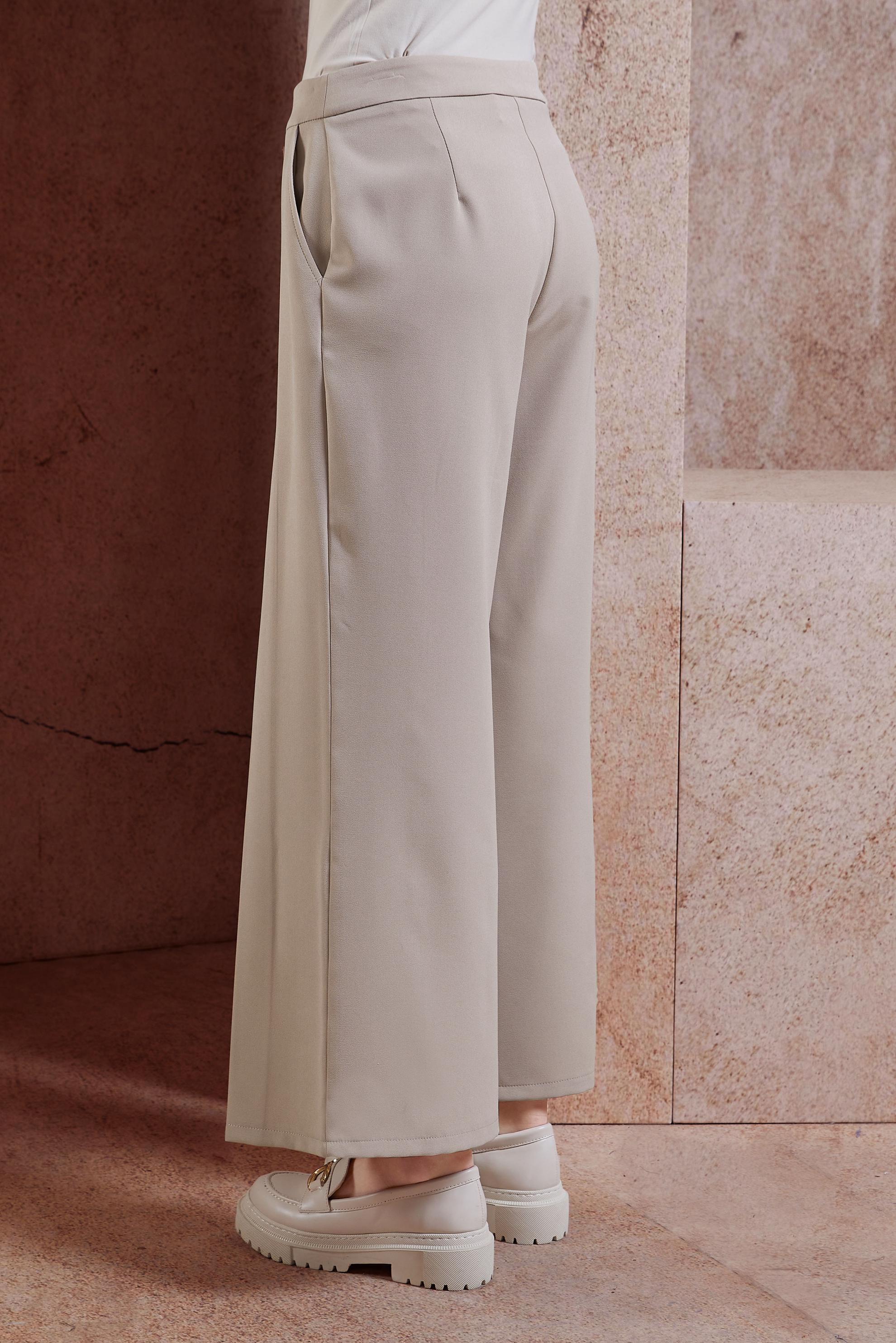 Tesettür giyim KAHVE DÜĞMELİ PİLE DETAYLI BOL KESİM PANTOLON 70359 