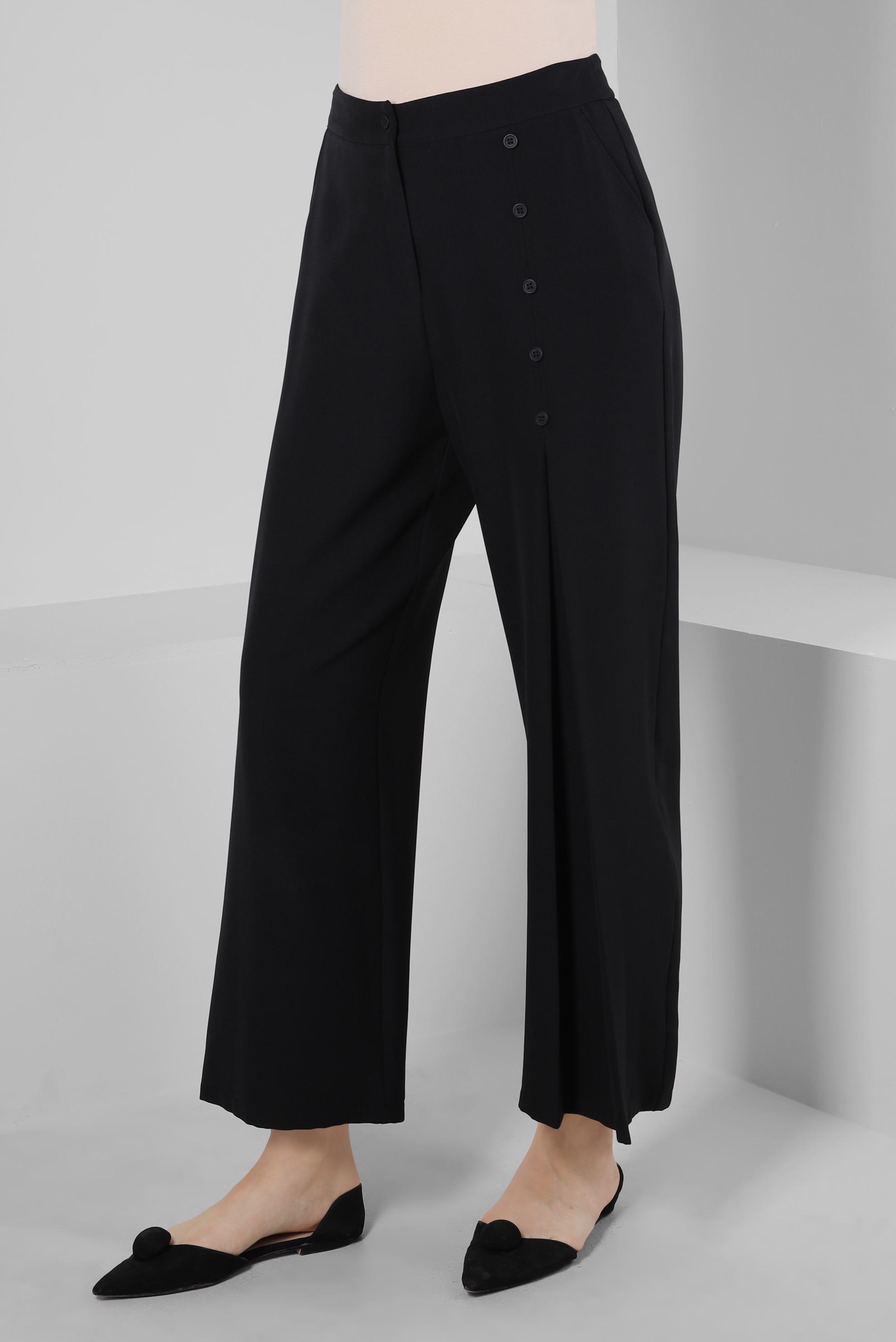 Tesettür giyim SİYAH DÜĞME DETAYLI PANTOLON 70359-1