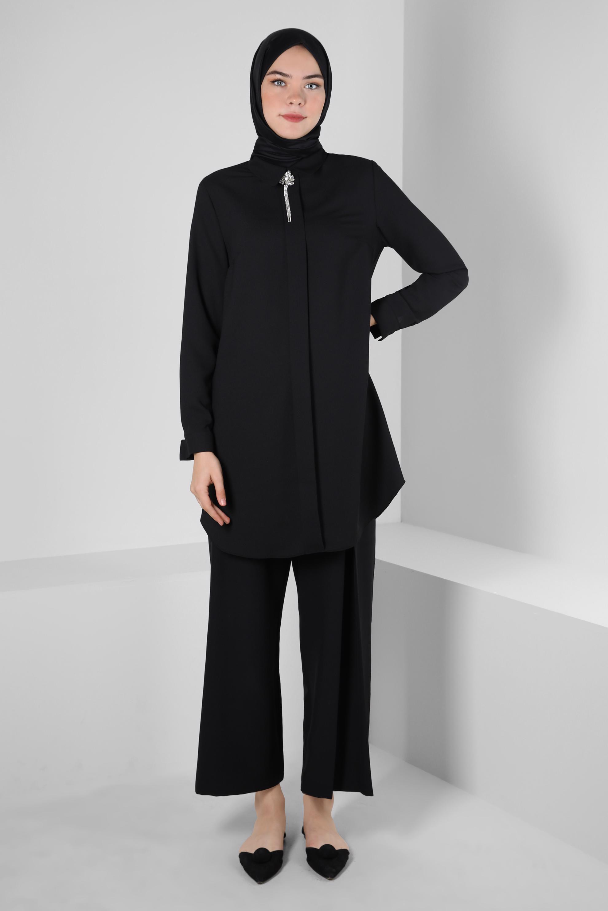 Tesettür giyim SİYAH DÜĞME DETAYLI PANTOLON 70359-1
