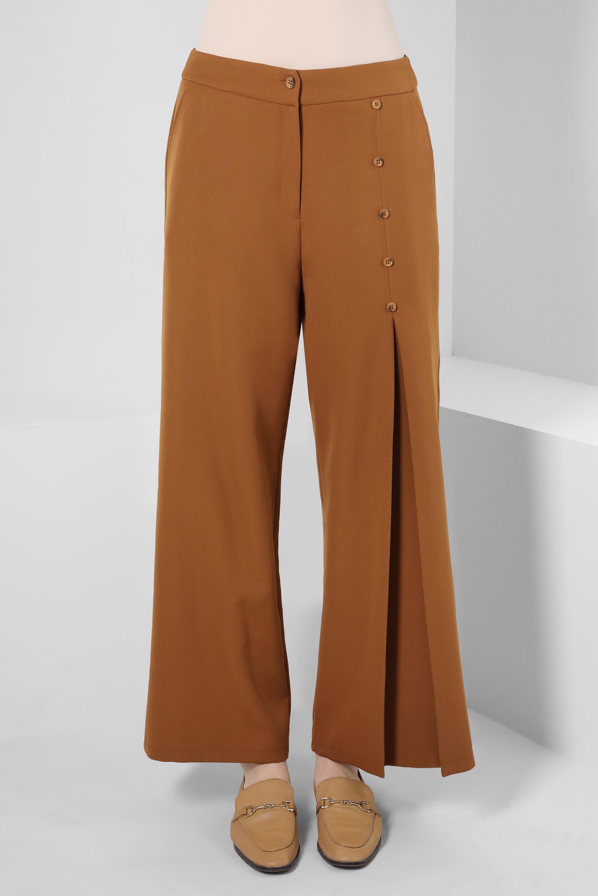 Tesettür giyim SARI DÜĞME DETAYLI PANTOLON 70359-1