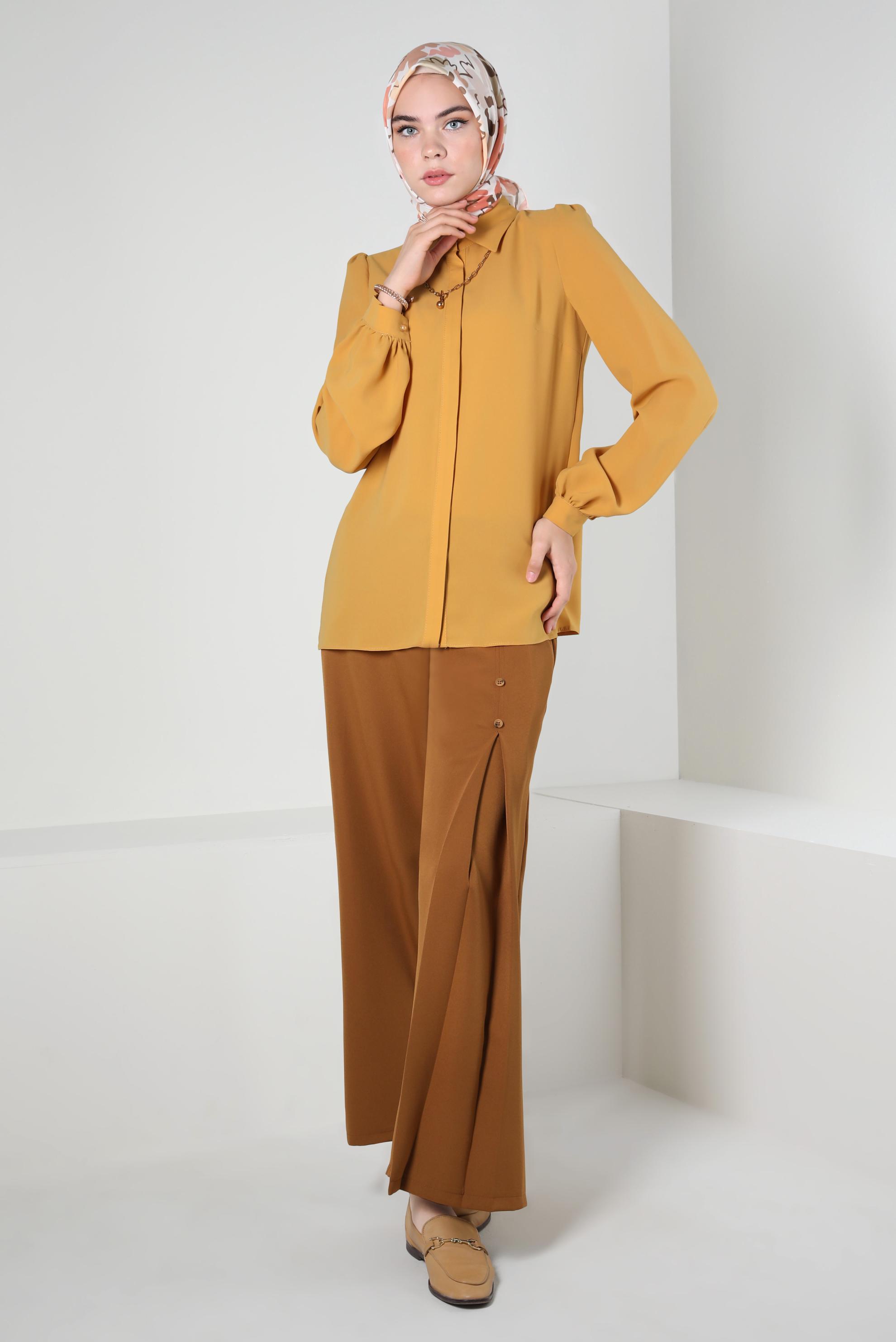 Tesettür giyim SARI DÜĞME DETAYLI PANTOLON 70359-1
