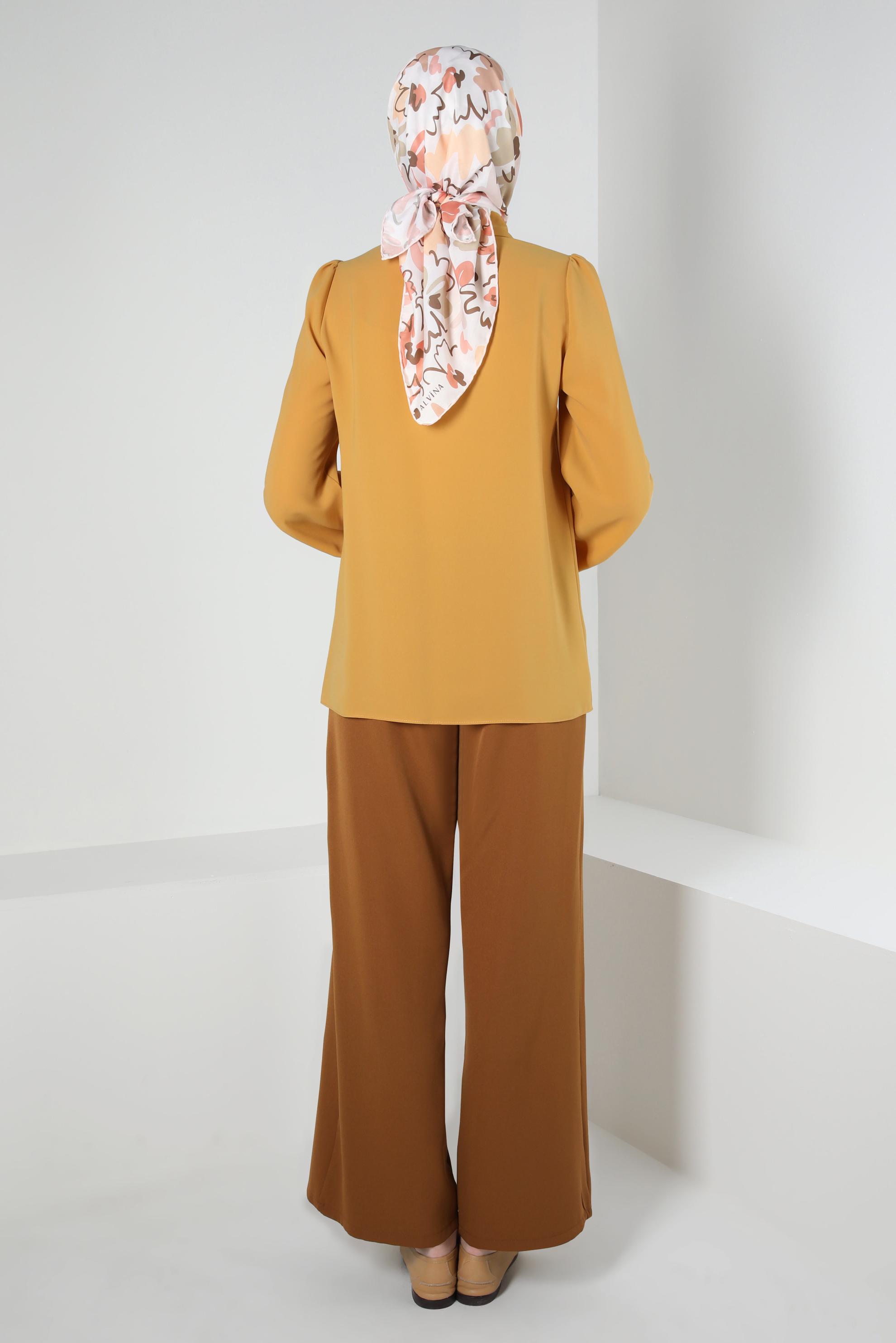 Tesettür giyim SARI DÜĞME DETAYLI PANTOLON 70359-1