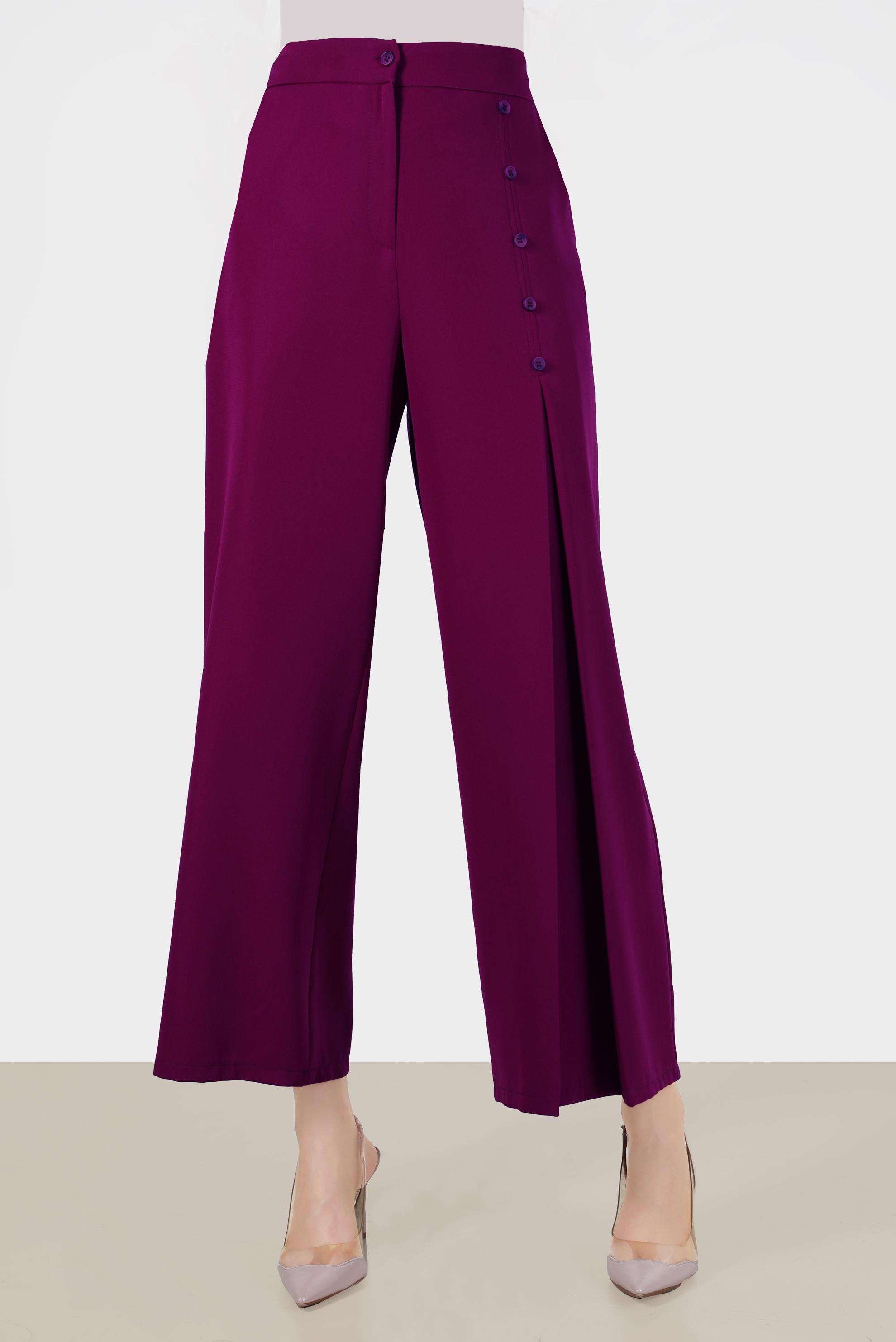 Tesettür giyim BORDO DÜĞMELİ PİLE DETAYLI BOL KESİM PANTOLON 70359 