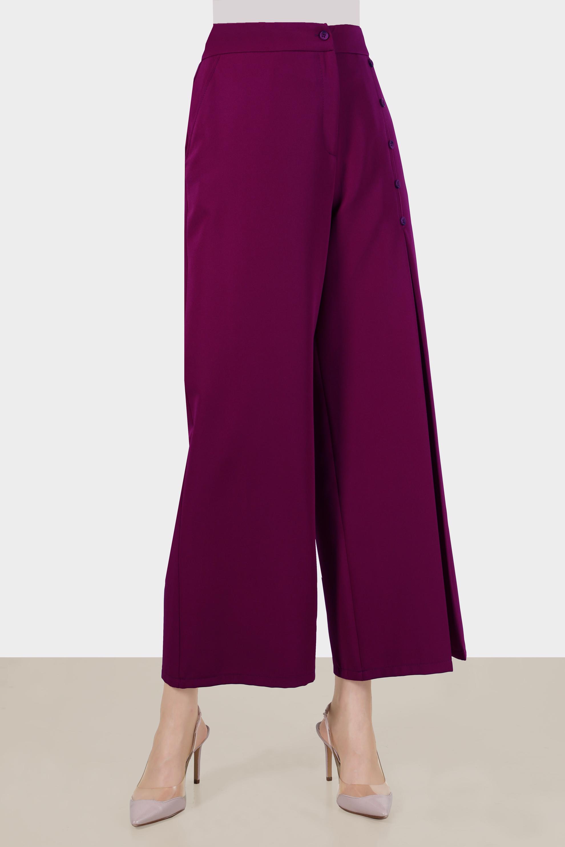 Tesettür giyim BORDO DÜĞMELİ PİLE DETAYLI BOL KESİM PANTOLON 70359 