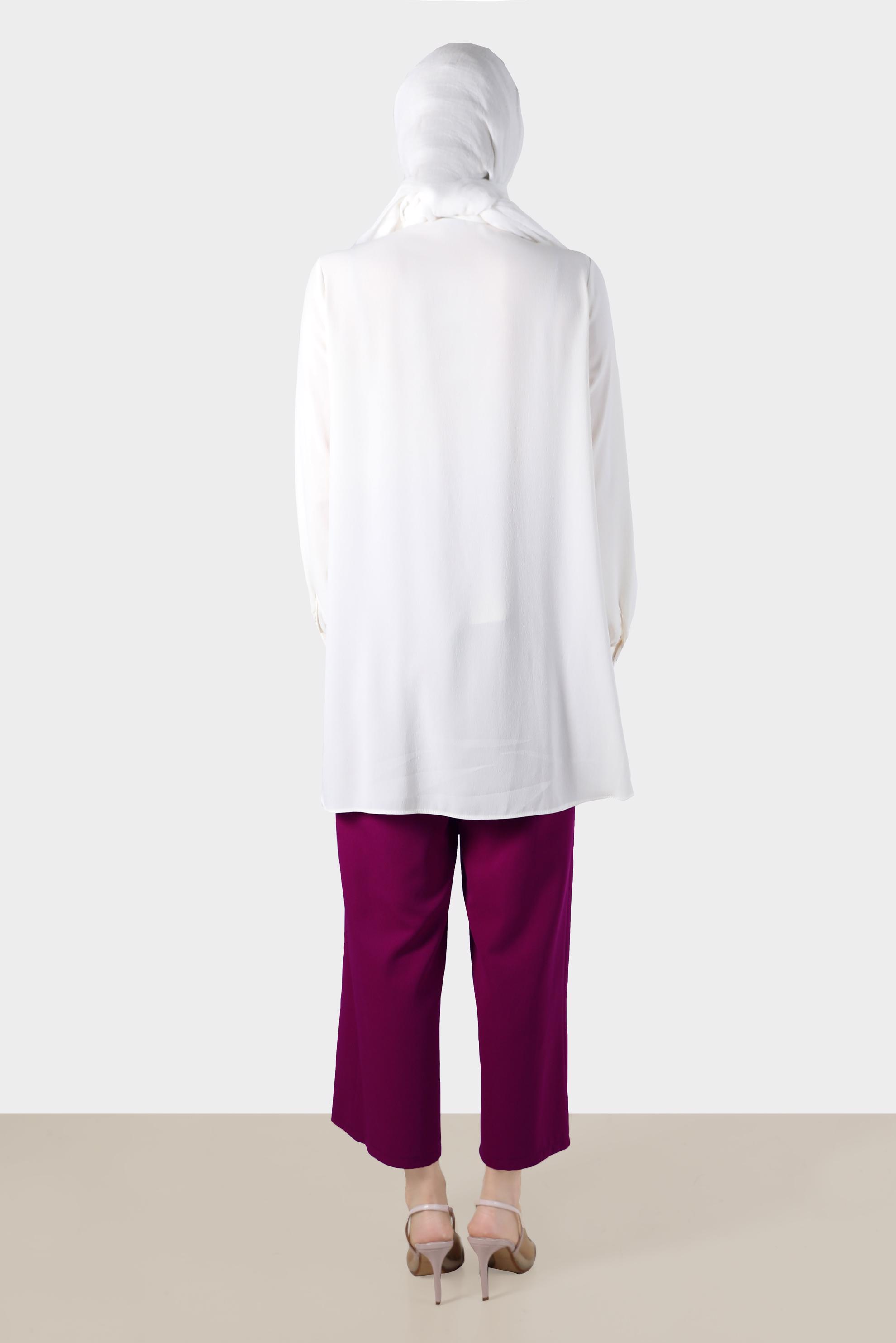 Tesettür giyim BORDO DÜĞMELİ PİLE DETAYLI BOL KESİM PANTOLON 70359 