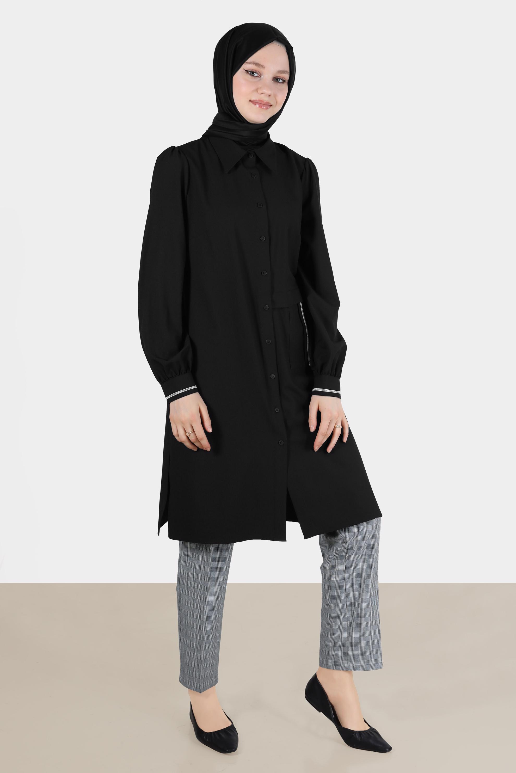 Tesettür giyim SİYAH EKOSE PANTOLON 70360 