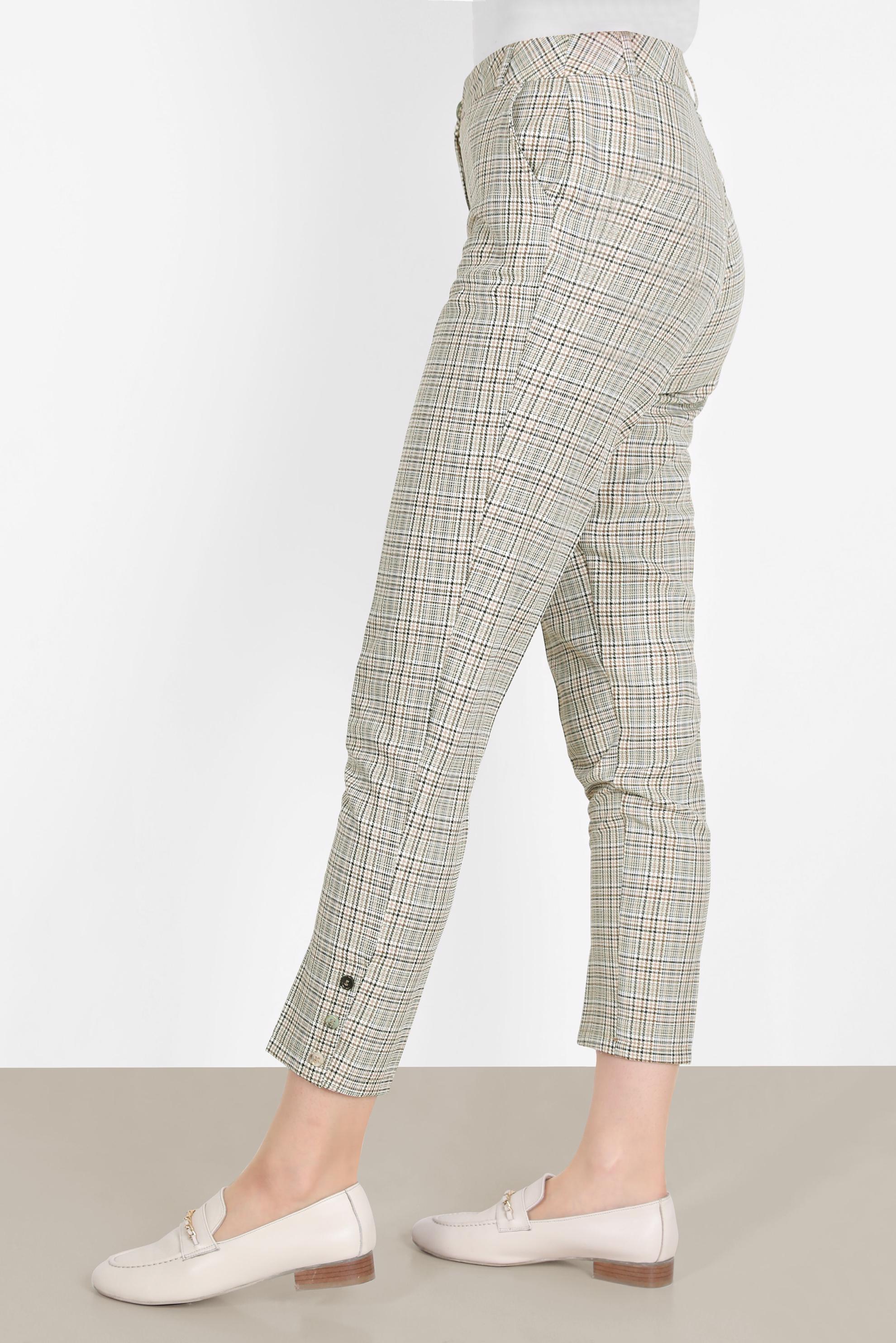 Tesettür giyim YEŞİL DÜĞMELİ EKOSE PANTOLON 70361 