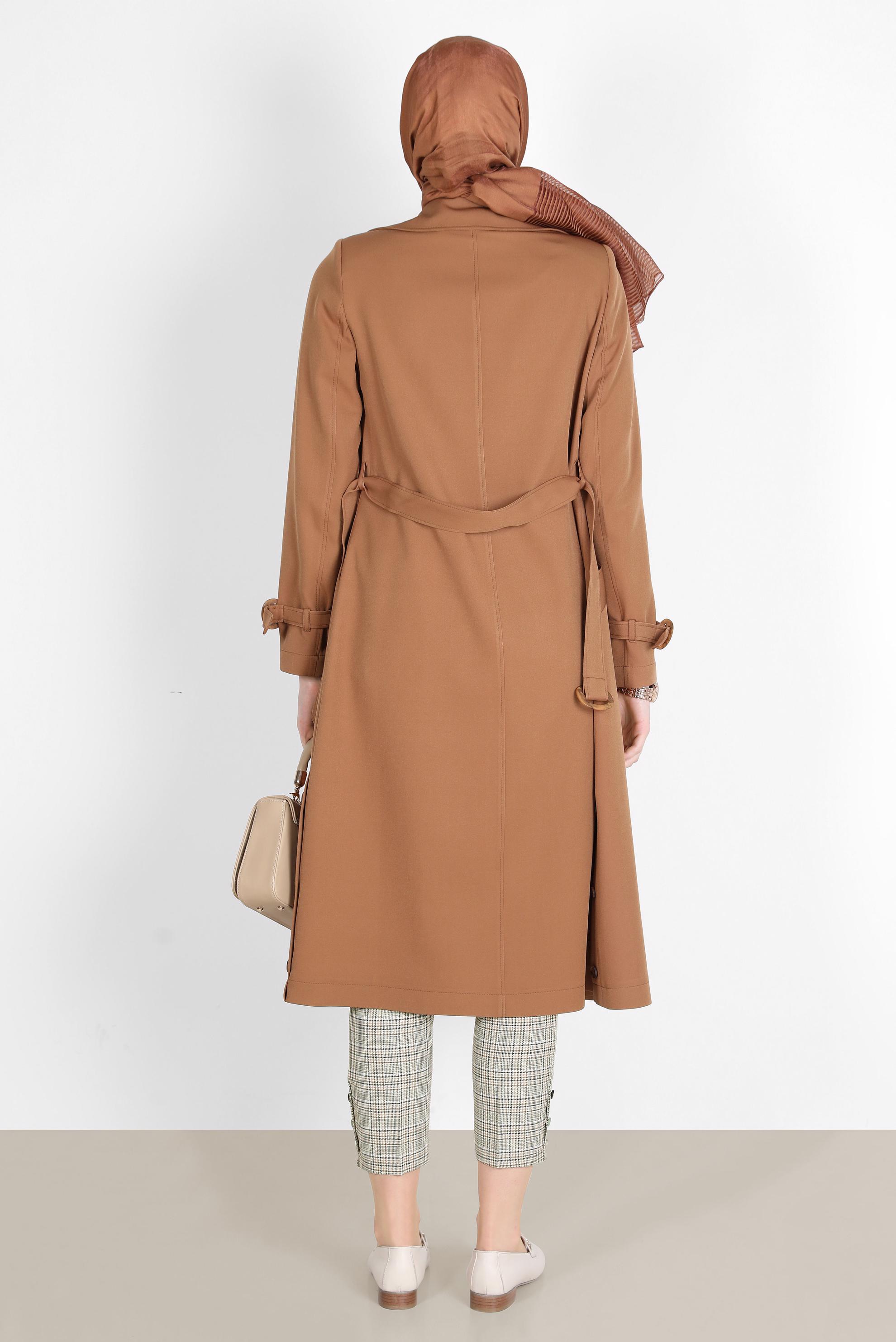 Tesettür giyim YEŞİL DÜĞMELİ EKOSE PANTOLON 70361 