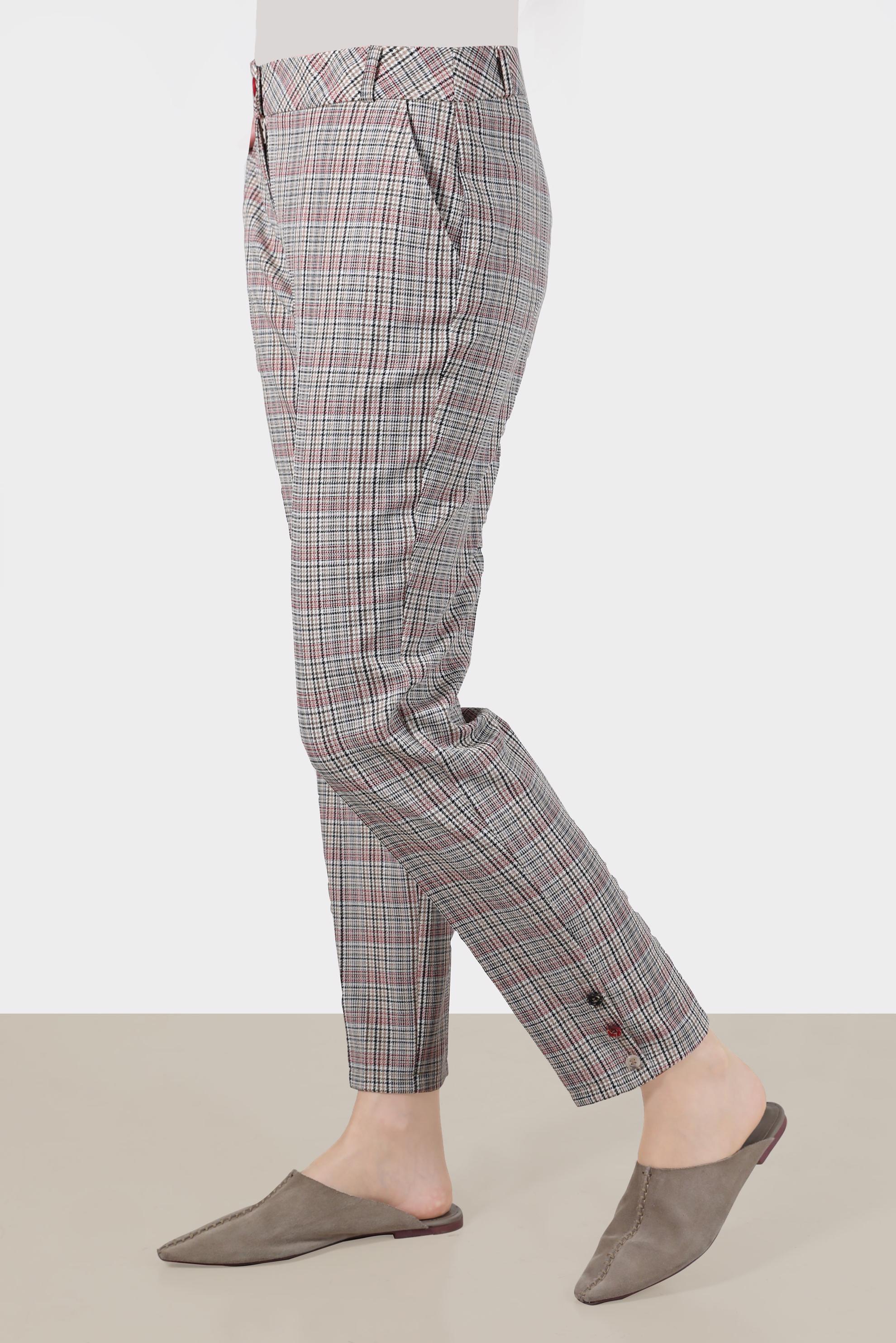 Tesettür giyim KIRMIZI DÜĞMELİ EKOSE PANTOLON 70361 