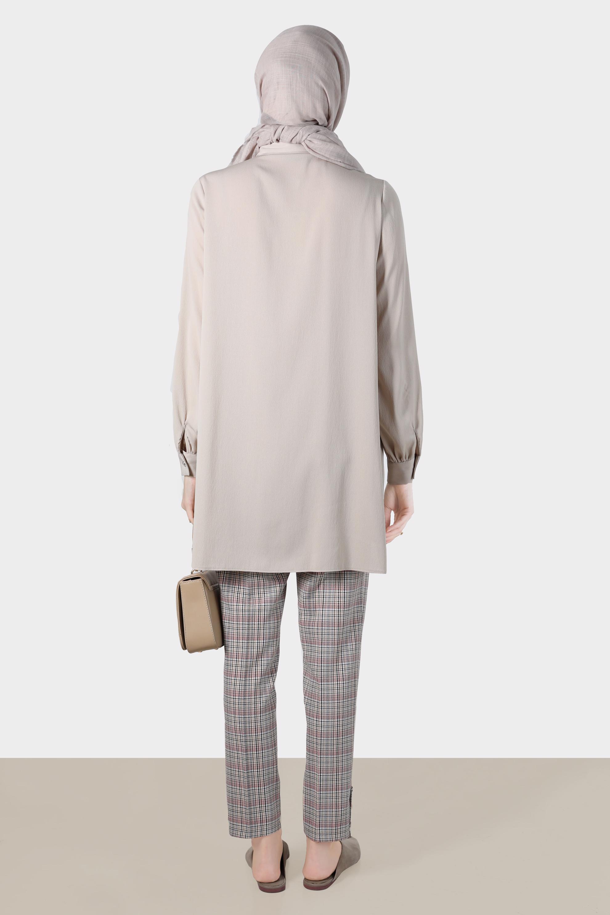 Tesettür giyim KIRMIZI DÜĞMELİ EKOSE PANTOLON 70361 