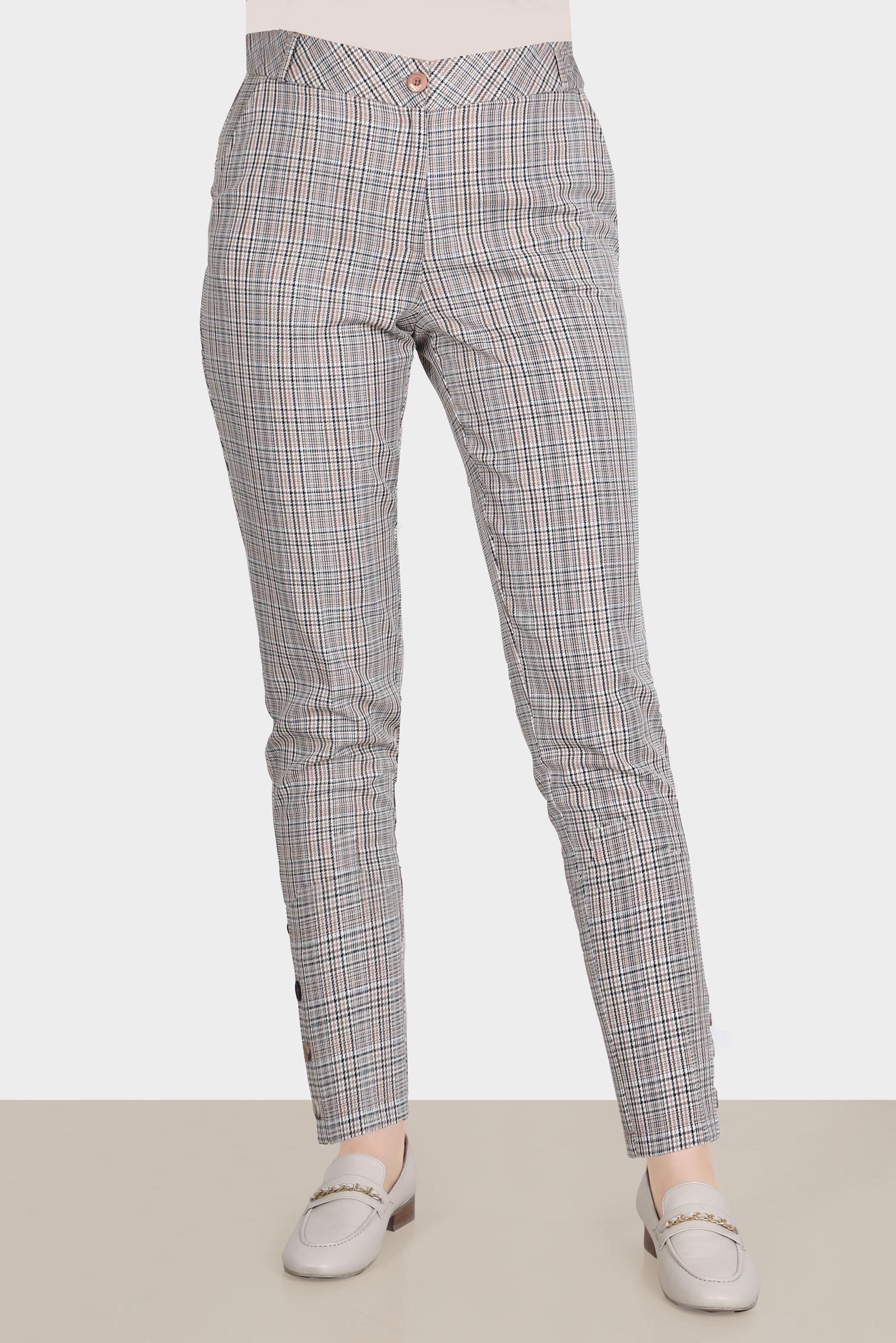 Tesettür giyim SARI DÜĞMELİ EKOSE PANTOLON 70361 