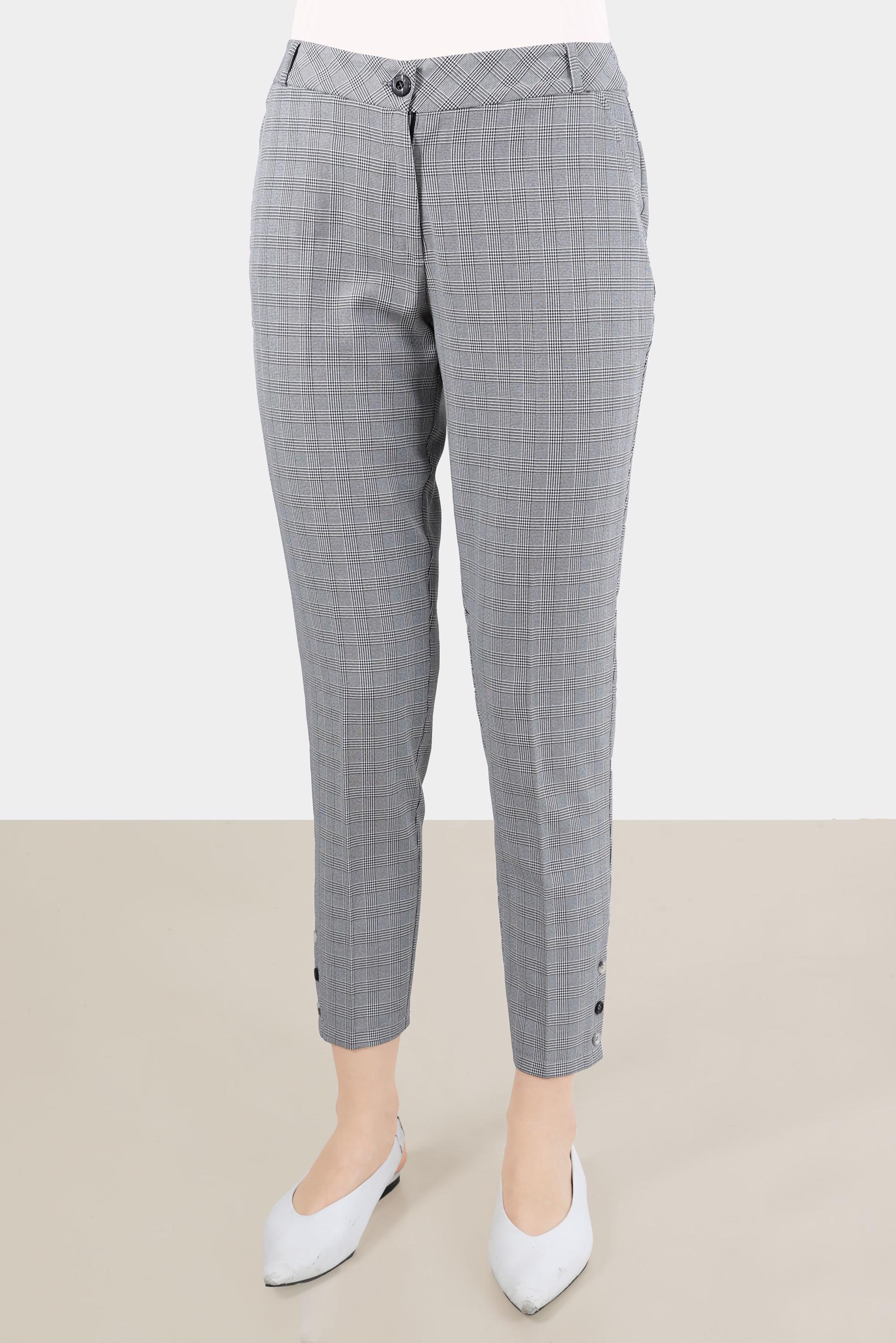 Tesettür giyim SİYAH DÜĞME DETAYLI EKOSE PANTOLON 70361-1 