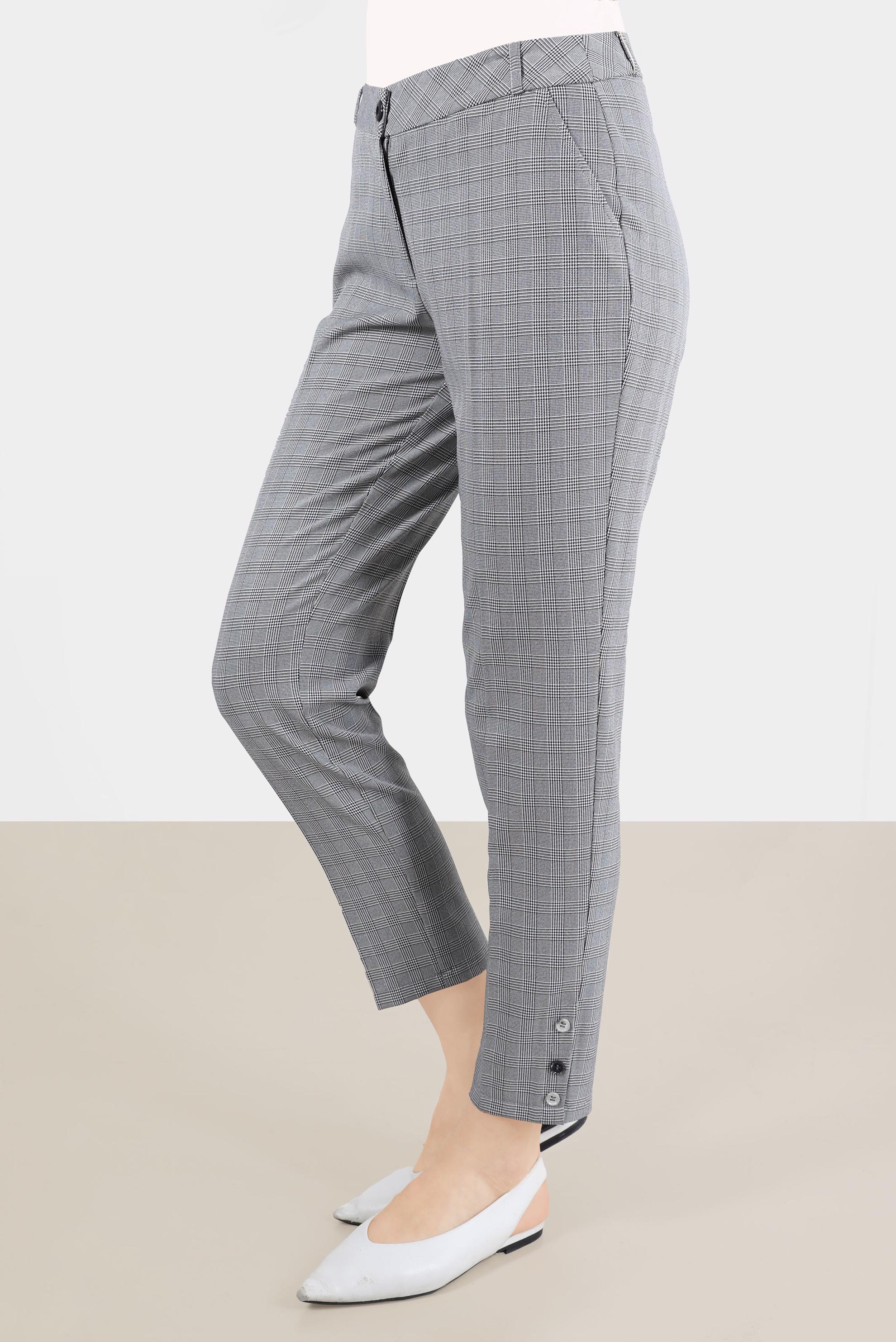 Tesettür giyim SİYAH DÜĞME DETAYLI EKOSE PANTOLON 70361-1 