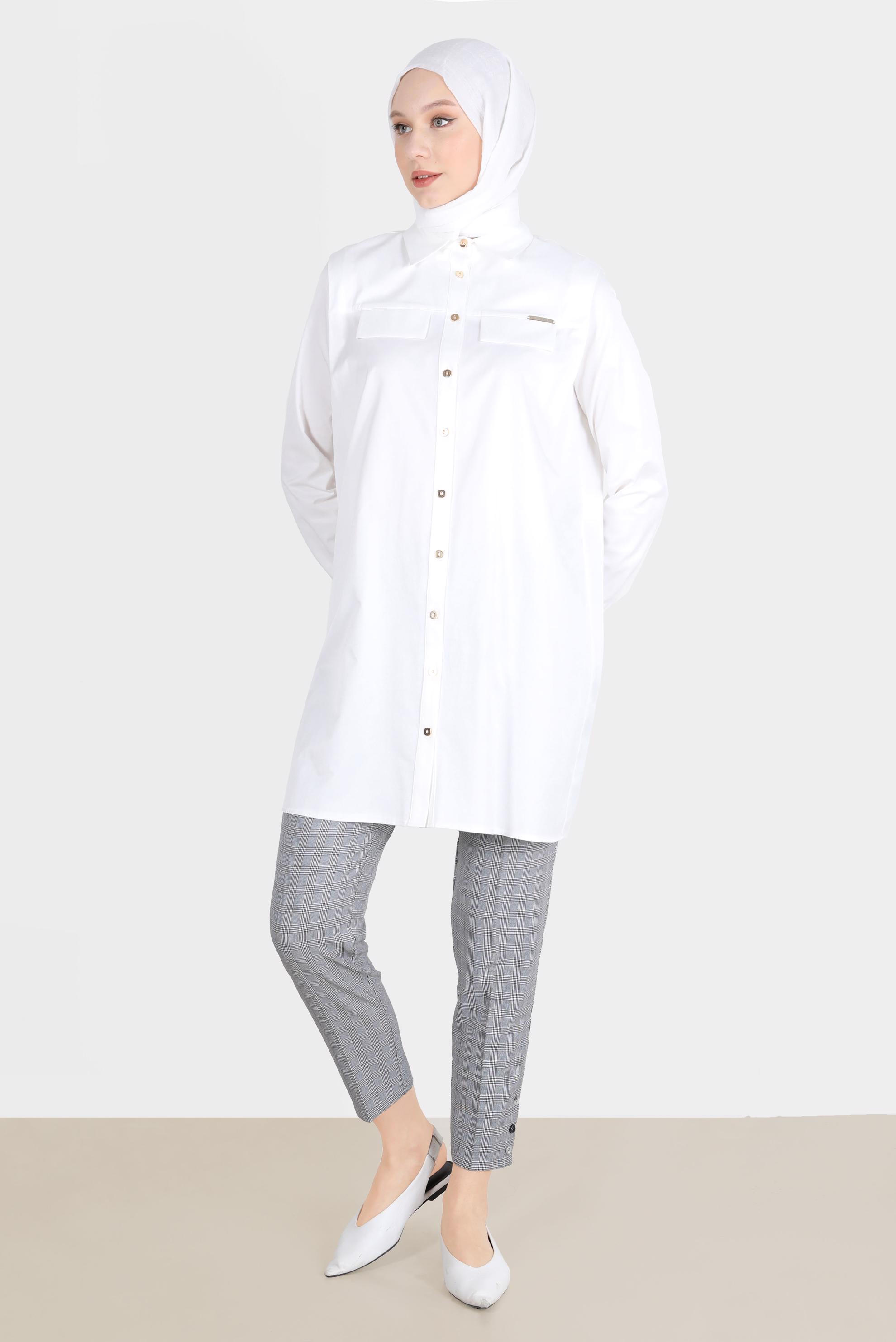 Tesettür giyim SİYAH DÜĞME DETAYLI EKOSE PANTOLON 70361-1 