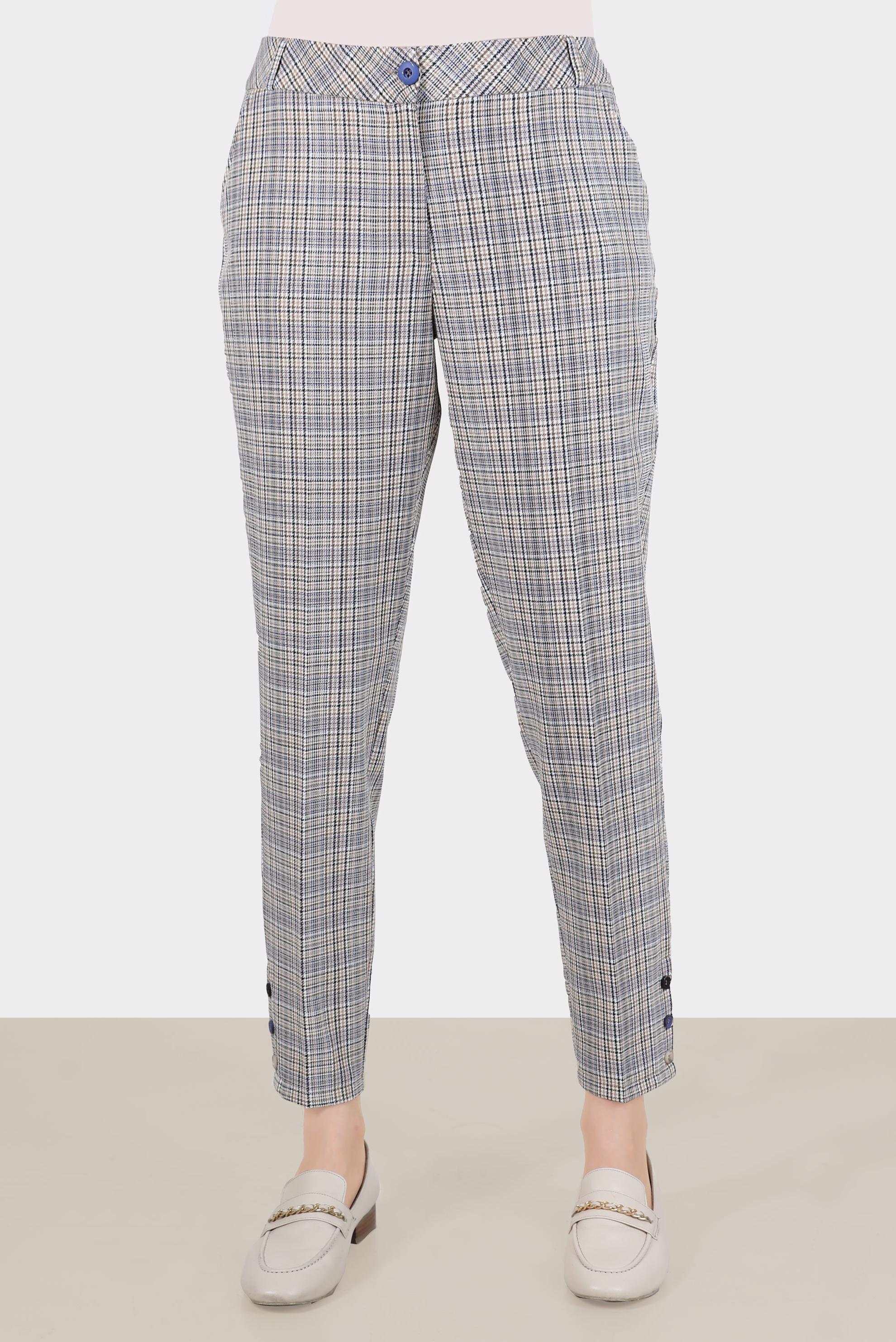 Hijab clothing NAVY BLUE BUTTONED CHECKED TROUSERS 70361 