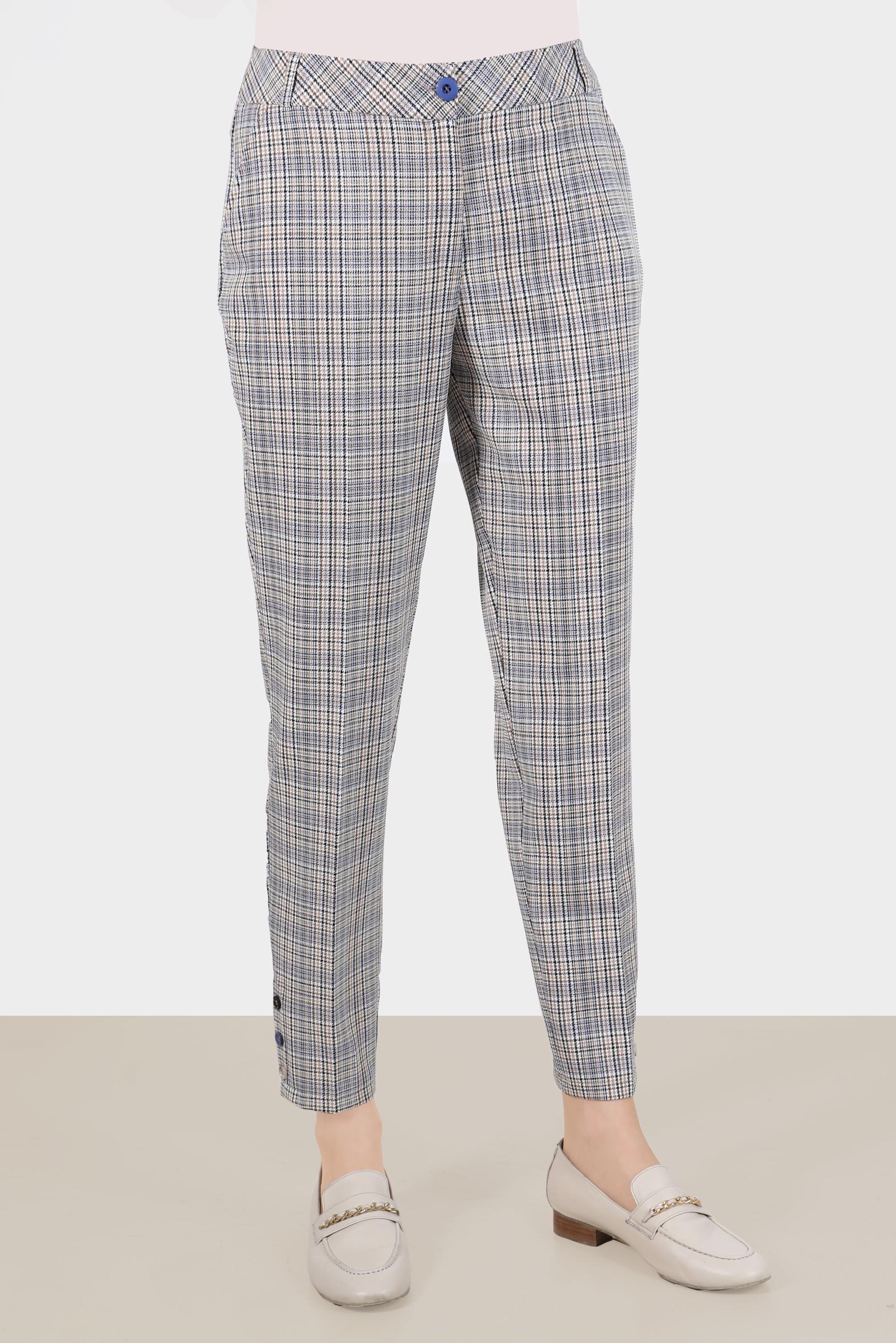 Hijab clothing NAVY BLUE BUTTONED CHECKED TROUSERS 70361 