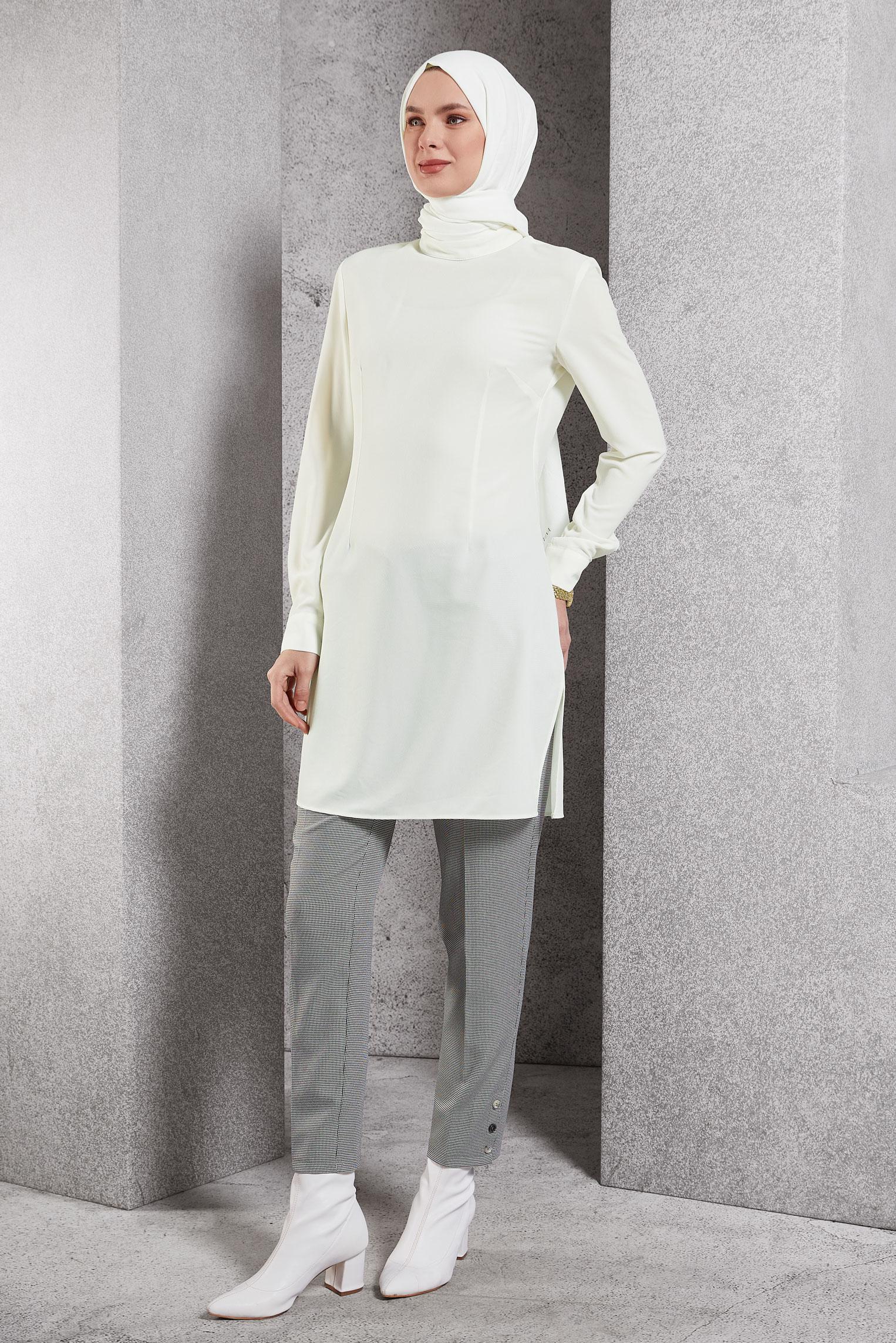 Tesettür giyim SİYAH KLASİK KESİM EKOSE PANTOLON 70361-2 