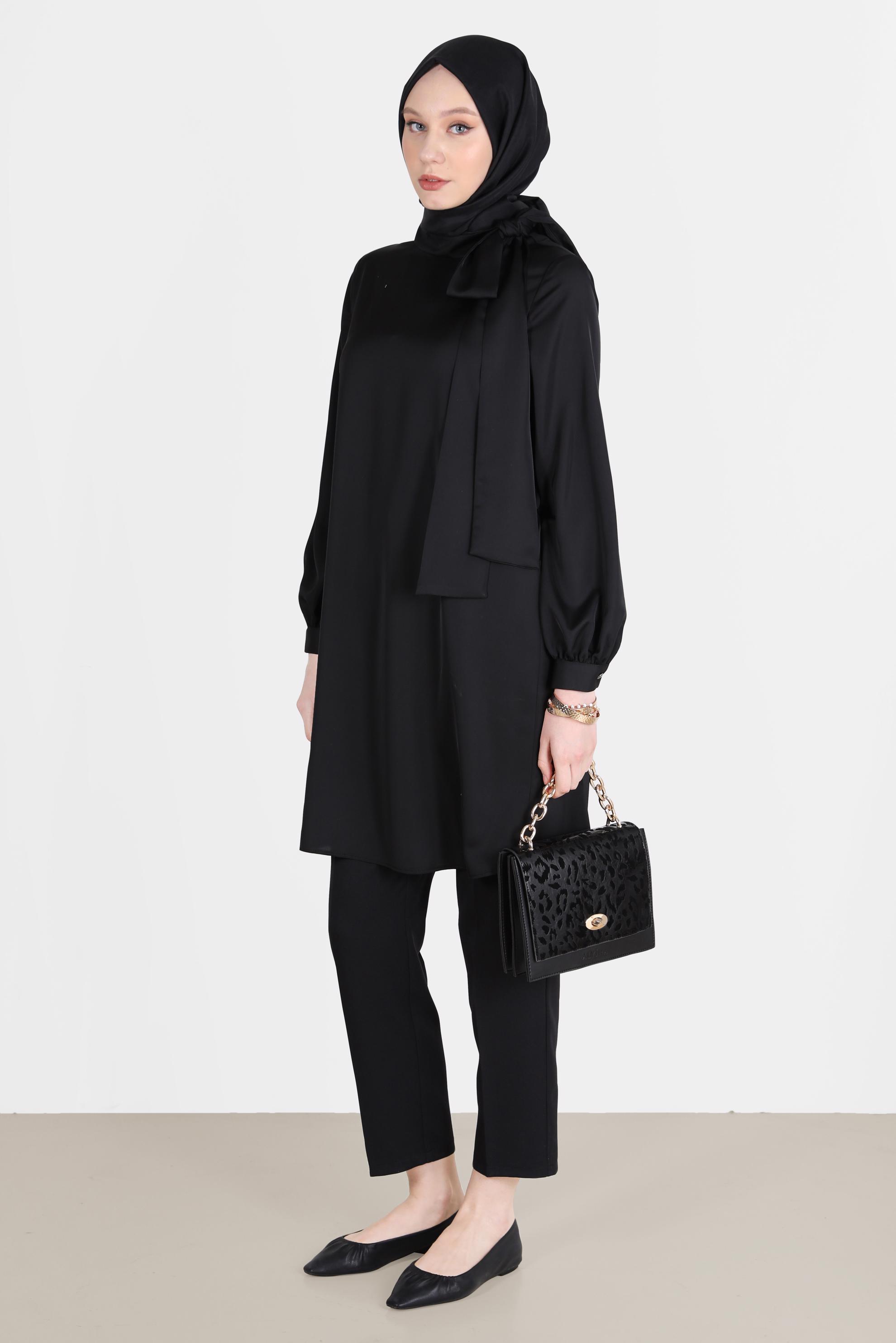 Tesettür giyim SİYAH PİLE DETAYLI PANTOLON 70363 
