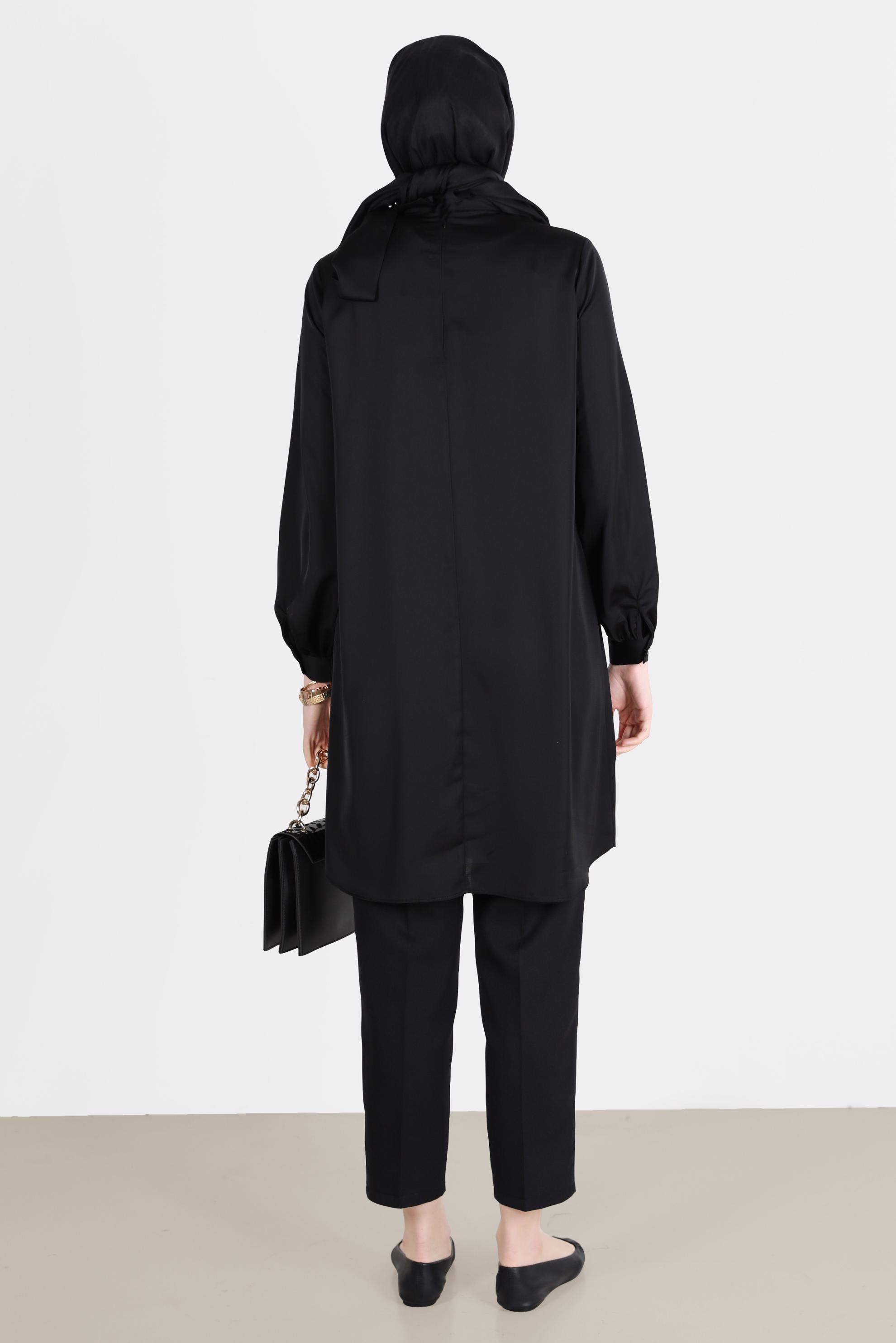 Tesettür giyim SİYAH PİLE DETAYLI PANTOLON 70363 