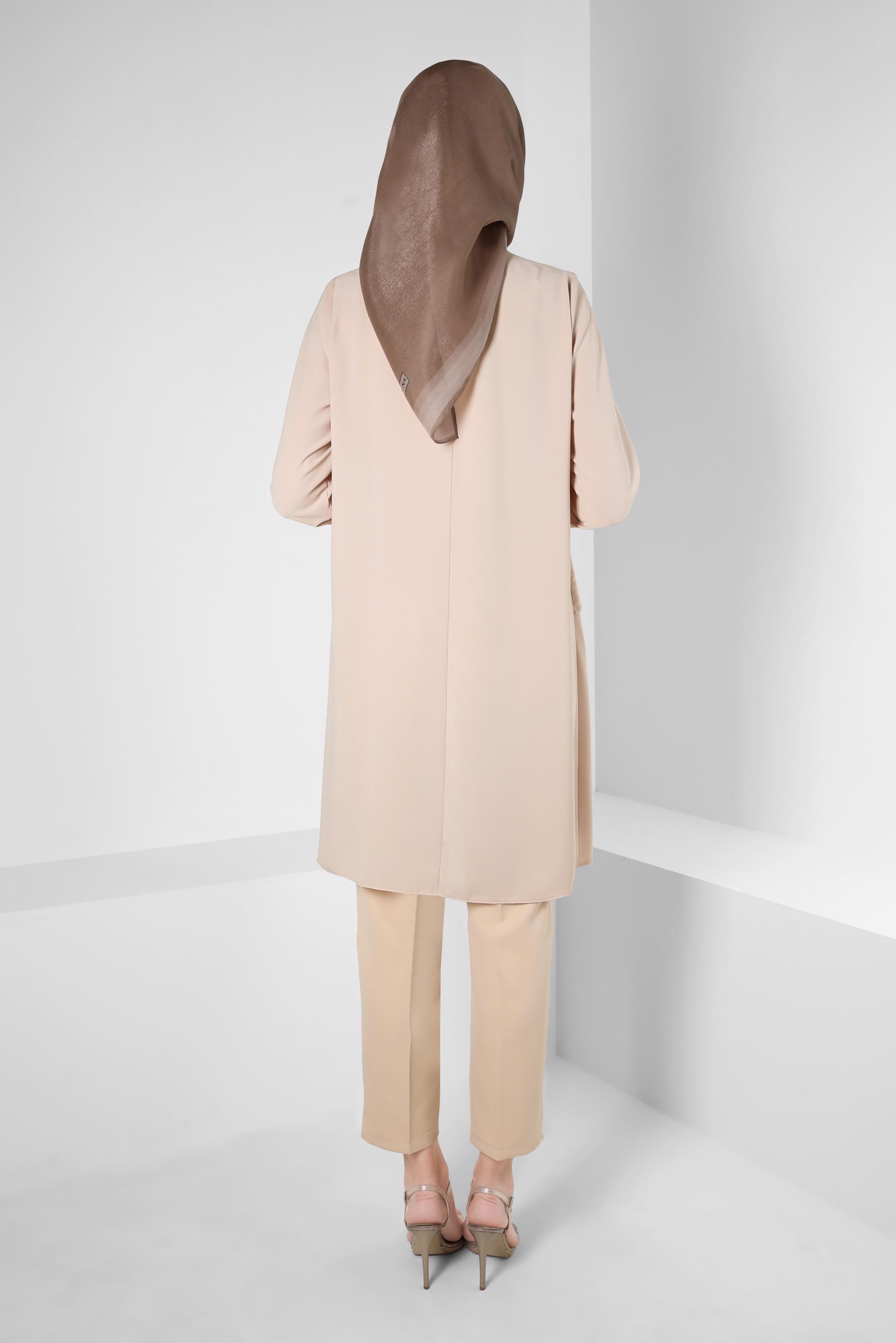 Tesettür giyim BEJ PİLE DETAYLI PANTOLON 70363 