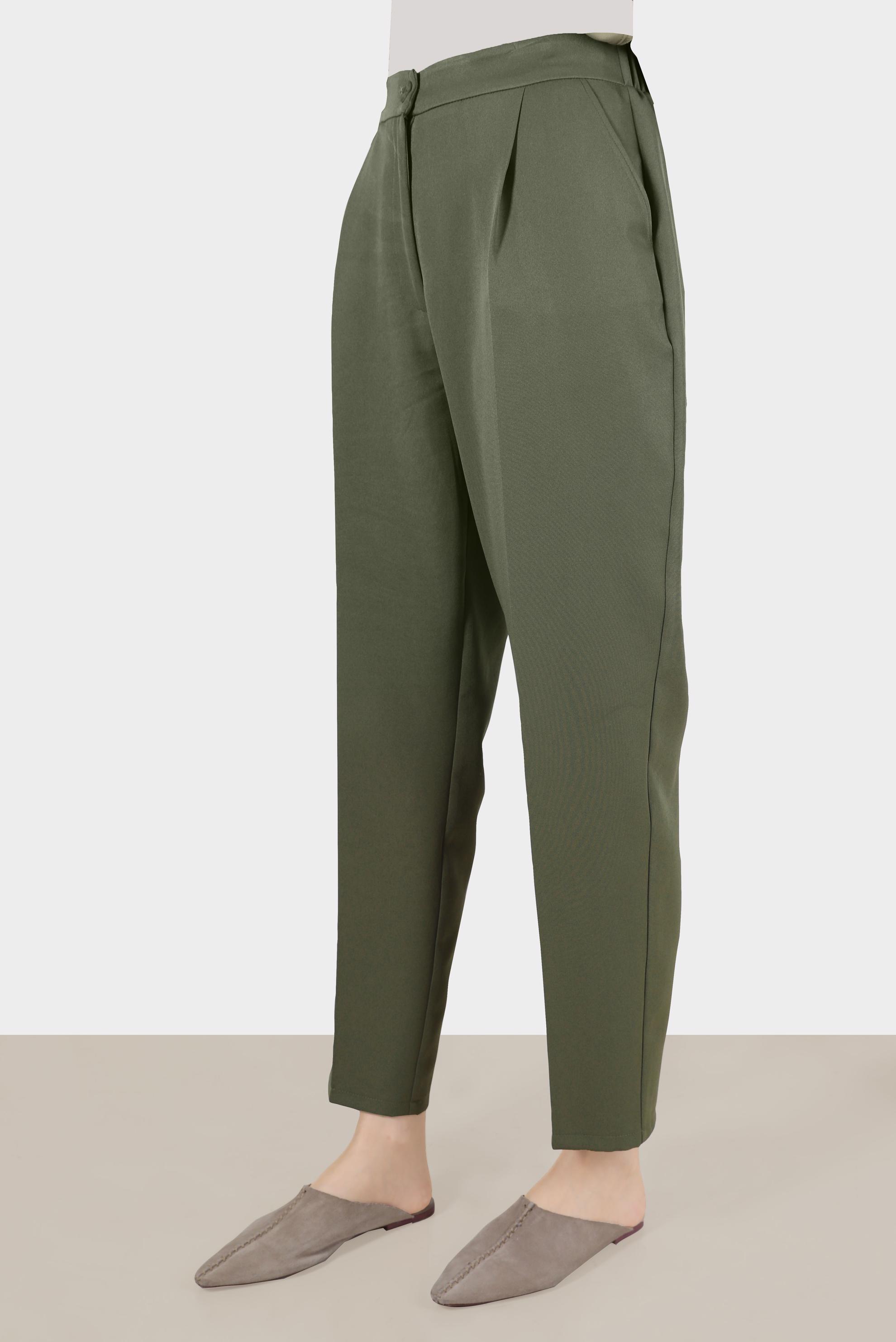 Tesettür giyim HAKİ PİLE DETAYLI PANTOLON 70363 