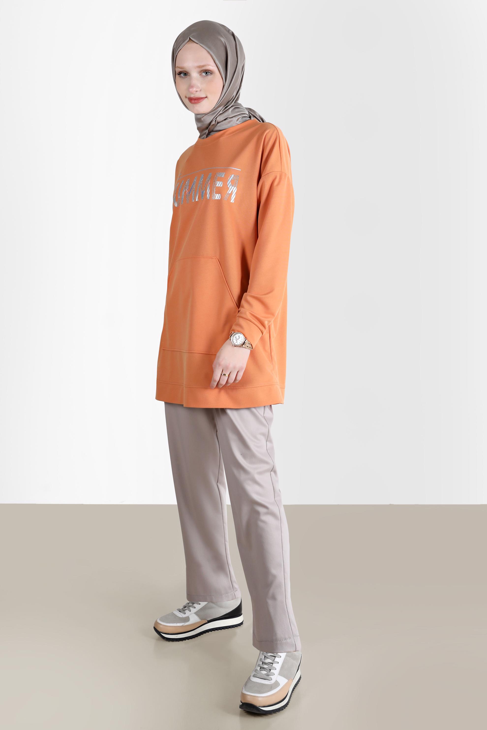 Tesettür giyim BEJ BELİ LASTİKLİ PANTOLON 70364 