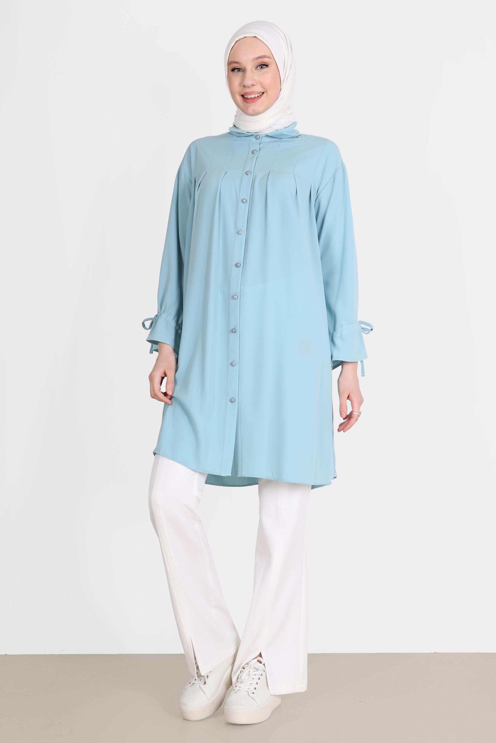 Tesettür giyim BEYAZ YIRTMAÇ DETAYLI PANTOLON 70366 