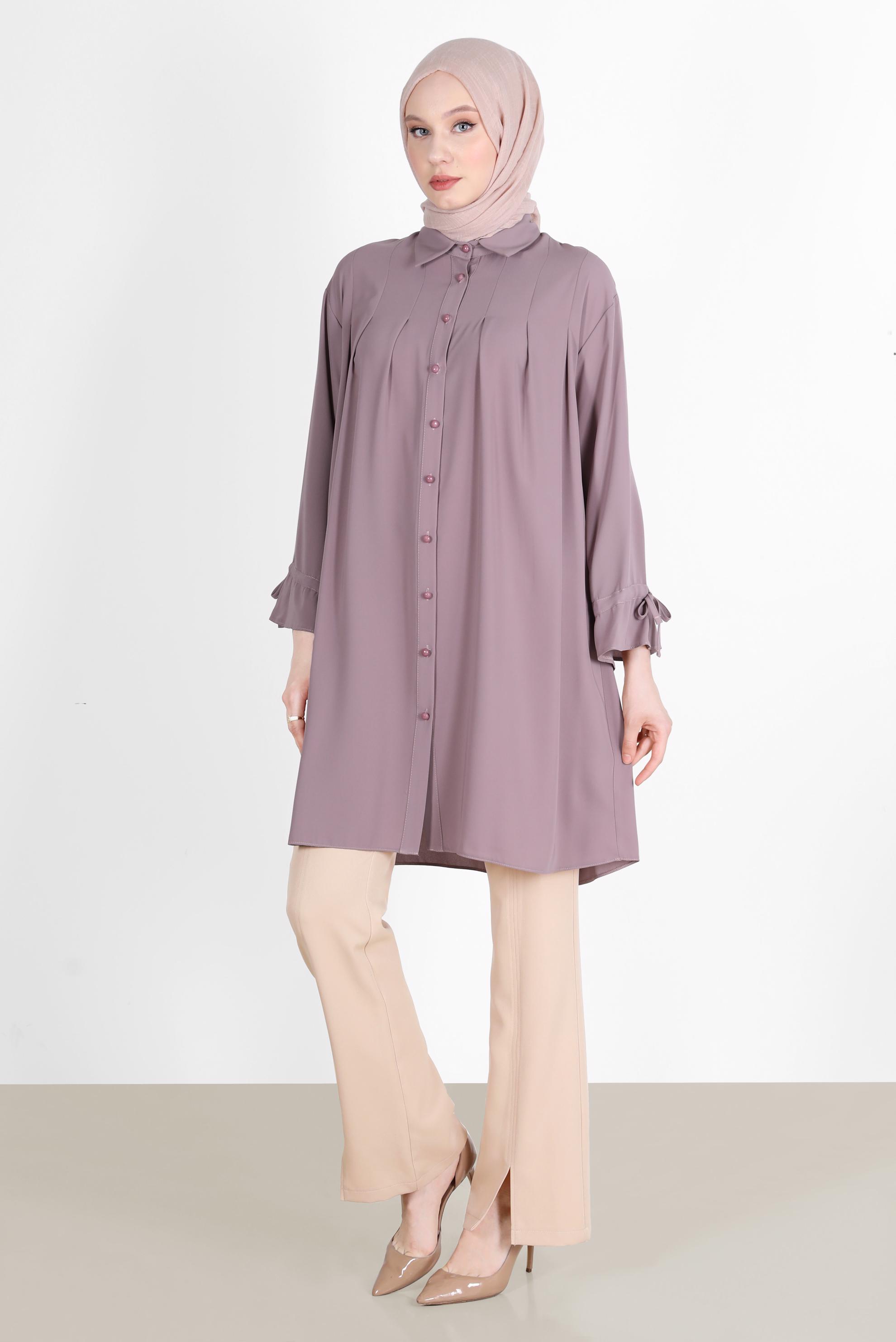 Tesettür giyim BEJ YIRTMAÇ DETAYLI PANTOLON 70366 